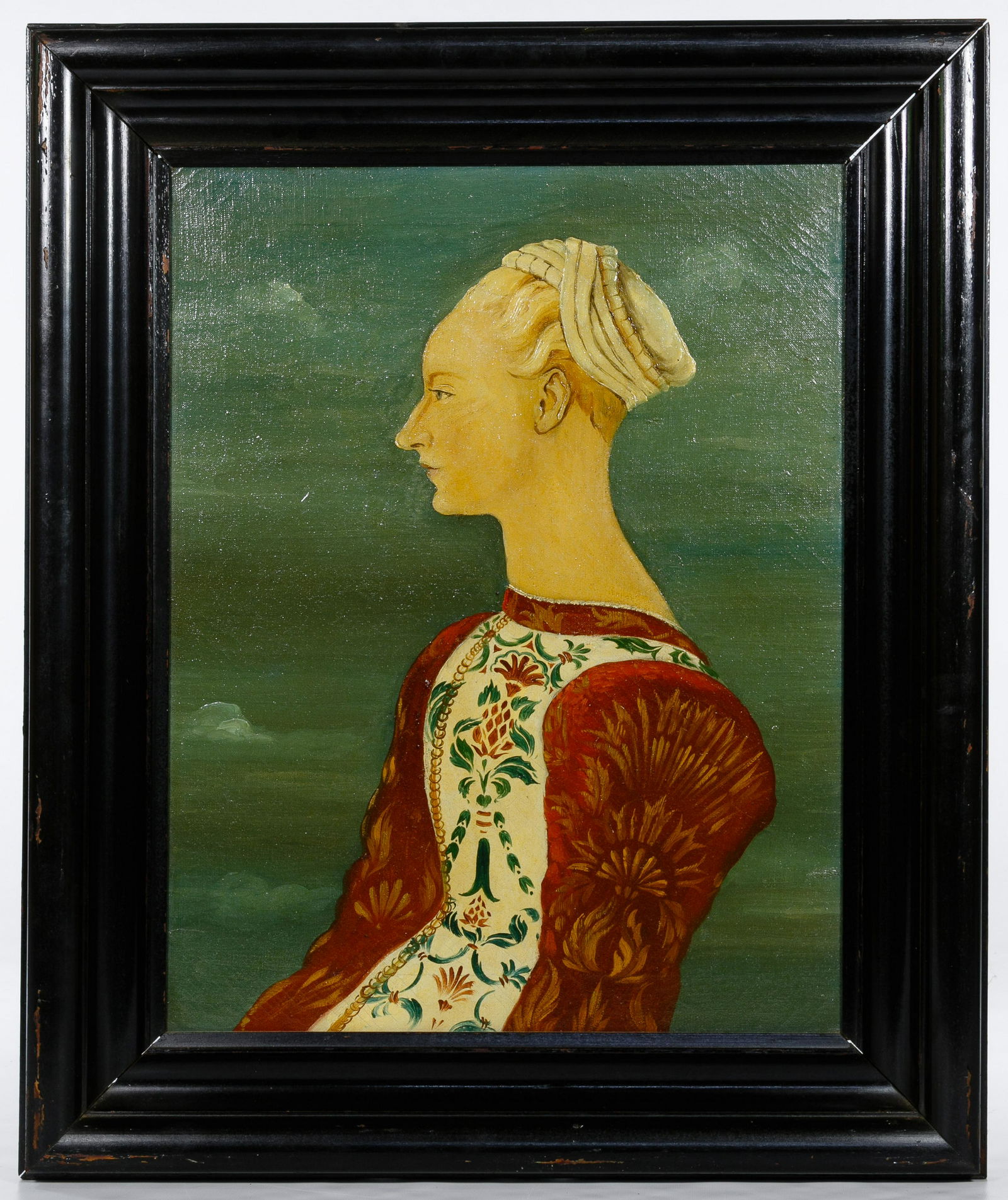 Unknown Artist (Dutch School, 19th Century) Oil on: Unknown Artist (Dutch School, 19th Century) Oil on Canvas Unknown, illegibly signed en verso, a portrait of a woman in hat, colors of green, rust and gold Condition: Good, fading around edges, crack o