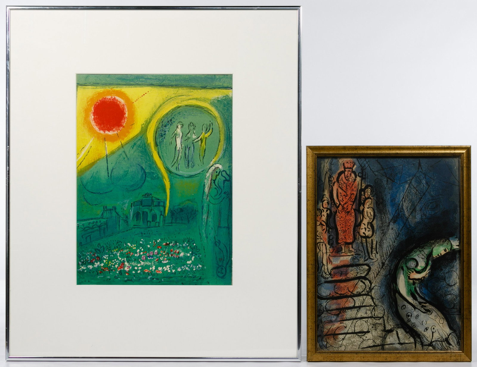 Marc Chagall (Russian / French, 1887-1985) Prints: Marc Chagall (Russian / French, 1887-1985) Prints Two undated and unsigned lithographs including 'The Carousel of the Louvre' from Derrière le Miroir 1954 and 'Ahaseurus Banishes Vashti' from 'Drawin