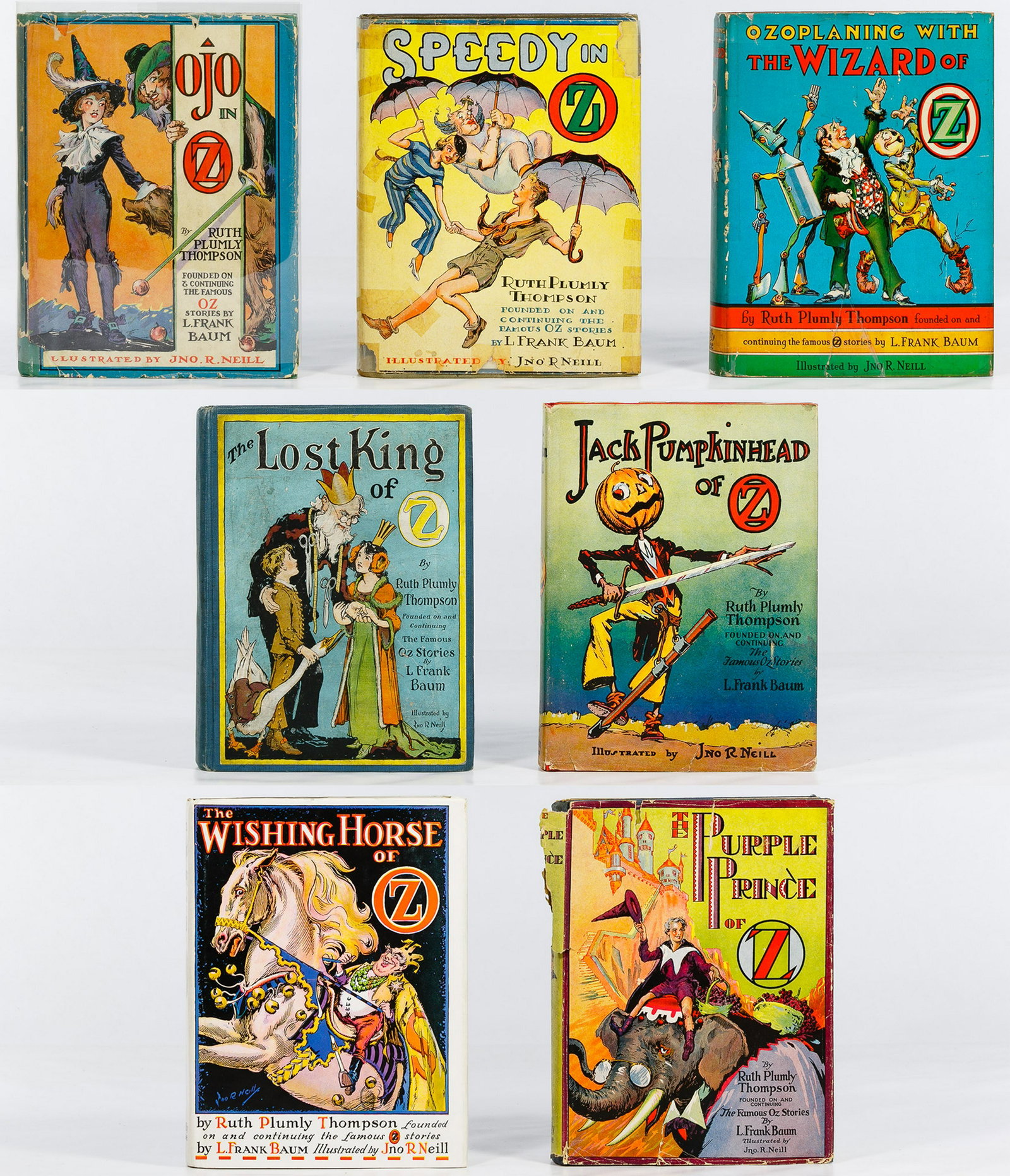 Ruth Plumly Thompson Wizard of Oz Book Assortment: Ruth Plumly Thompson Wizard of Oz Book Assortment Seven books including 'The Lost King of Oz', Copp, Clark Co., Toronto, 1925, Canadian first edition having bibliographic ephemera laid in, from the Ju
