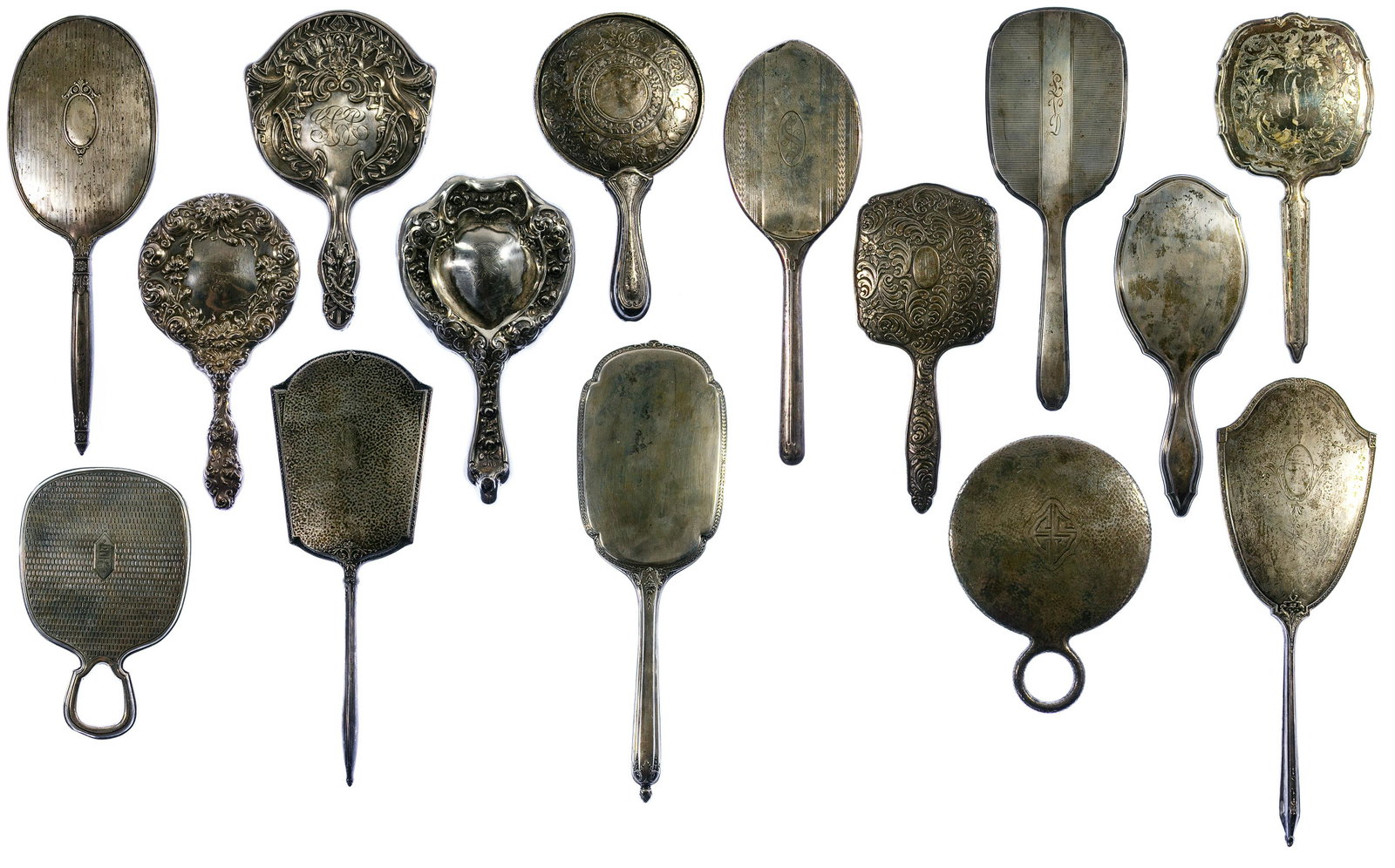 Sterling Silver and European Silver Vanity Mirror: Sterling Silver and European Silver Vanity Mirror Assortment Fourteen vanity mirrors including eight marked 'sterling', two marked '835', one marked '800'; together with one silver plate Condition: Ve