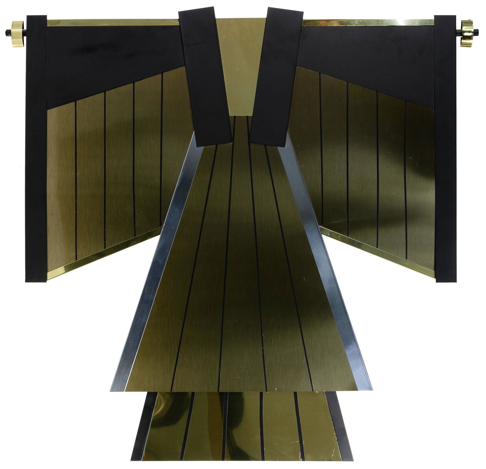 Curtis Jere (American, 1910-2008) 'Small Kimono': Curtis Jere (American, 1910-2008) 'Small Kimono' Sculpture 1990, signed lower right, depicting a kimono Condition: Good, light scratching to brass finish Height: 31.25 inches, Width: 32.75 inches Cate