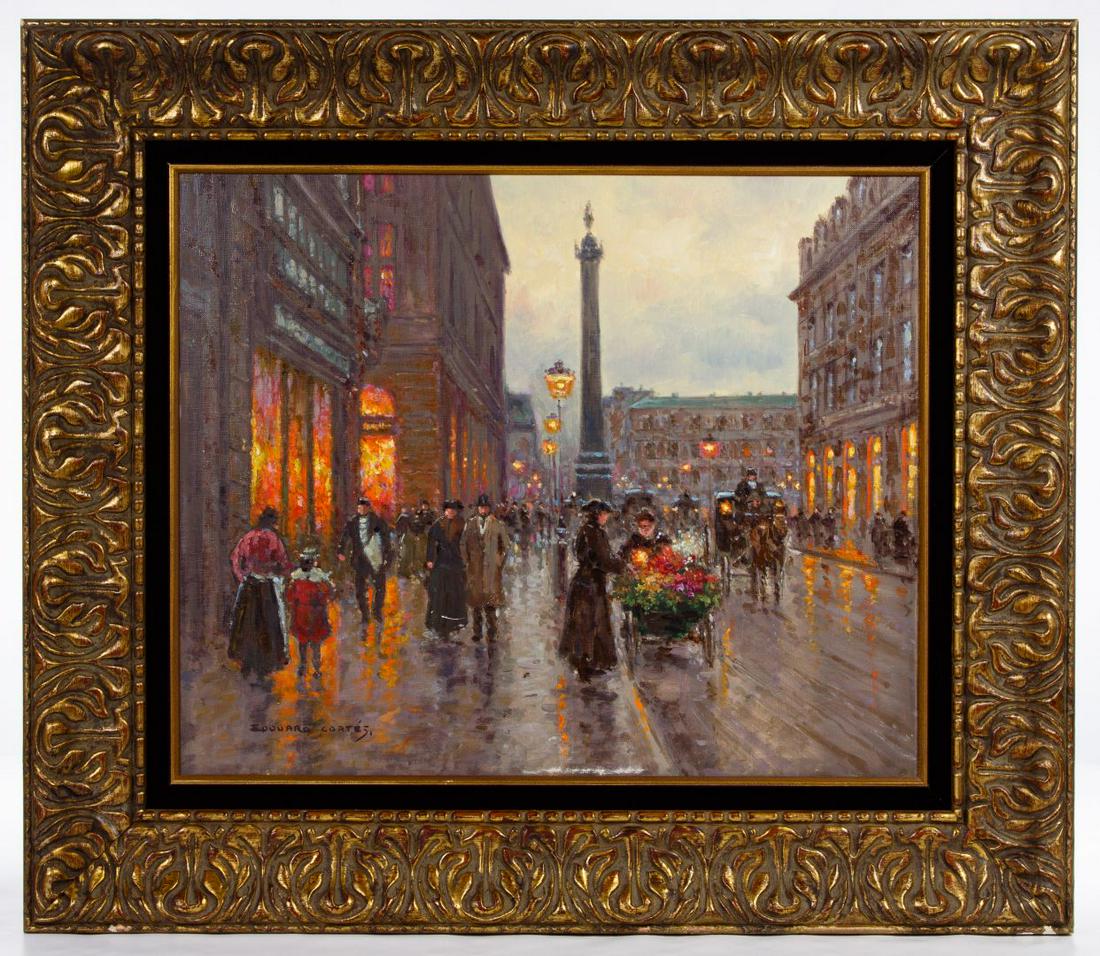 (Style of) Edouard Cortes (French, 1882-1969) Oil on: (Style of) Edouard Cortes (French, 1882-1969) Oil on Canvas Undated, signed lower left, depicting Trafalgar Square Condition: Very Good, paint rub lower center; not examined out of the frame Height: 1