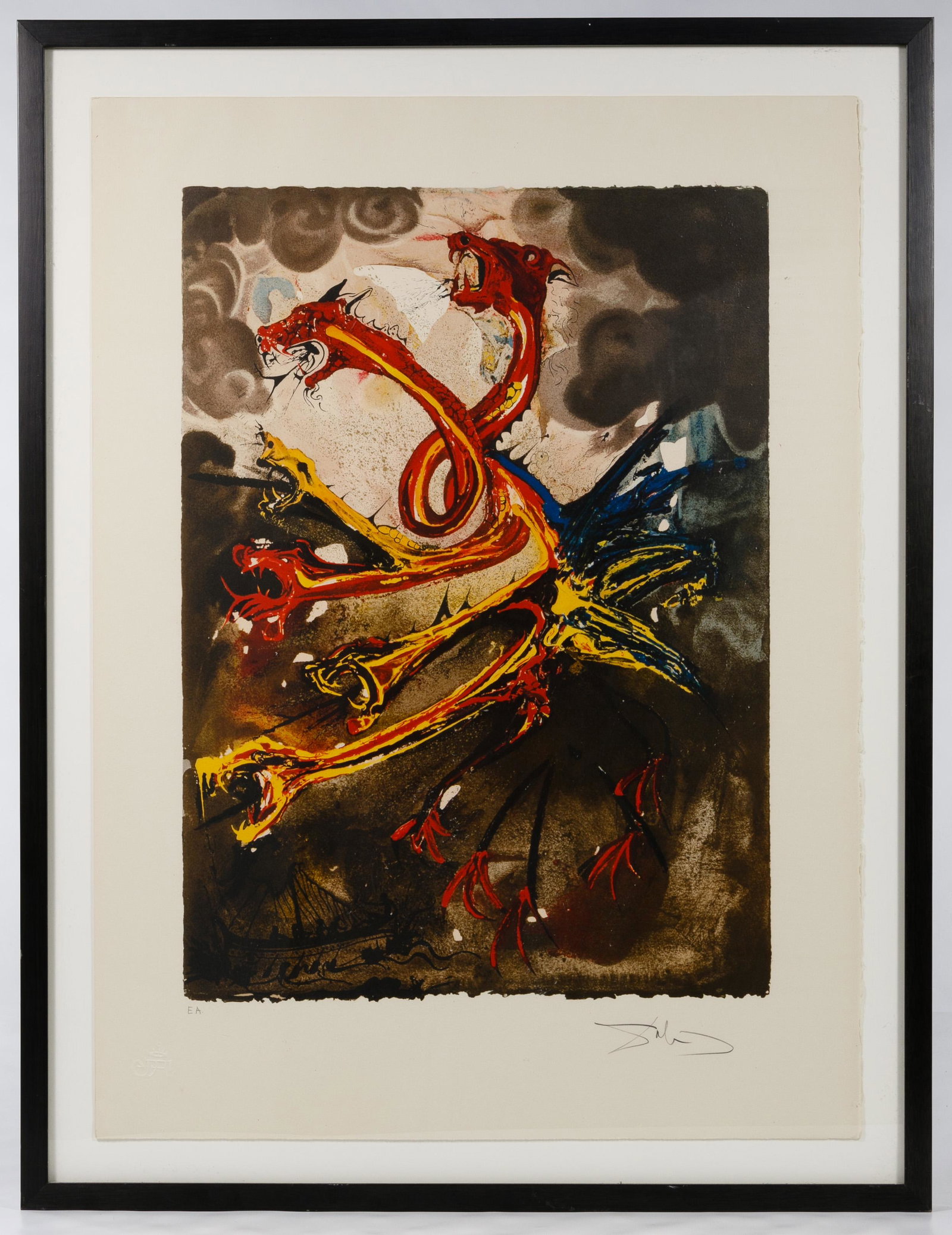 Salvador Dali (Spanish, 1904-1989) 'Les Hydres': Salvador Dali (Spanish, 1904-1989) 'Les Hydres' Lithograph 1974, signed lower right, inscribed 'E.A.' lower left indicating 'Epreuve d'artiste' or artist proof; depicting the mythological Hydra; accom