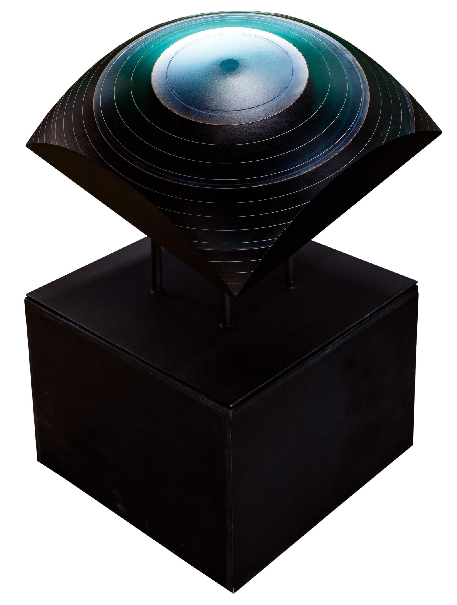 Laszlo Lukacsi (Hungarian, b.1961) 'Sea Eye' Laminated: Laszlo Lukacsi (Hungarian, b.1961) 'Sea Eye' Laminated Glass Sculpture Undated, signed lower left edge, a square sculpture that refracts light to create an 'eye', using layered sheet glass and mirrors