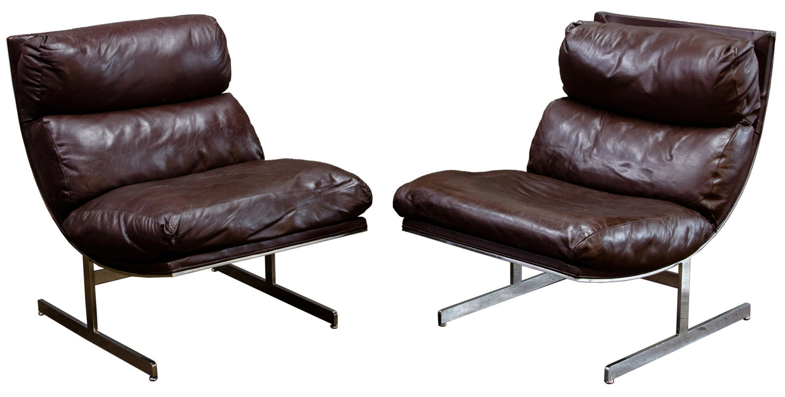 Kipp Stewart for Directional Leather and Chrome Lounge: Kipp Stewart for Directional Leather and Chrome Lounge Chairs c.1975 pair of Kipp Stewart chrome and chocolate brown leather lounge chairs Condition: Very Good, overall light wear consistent with age 