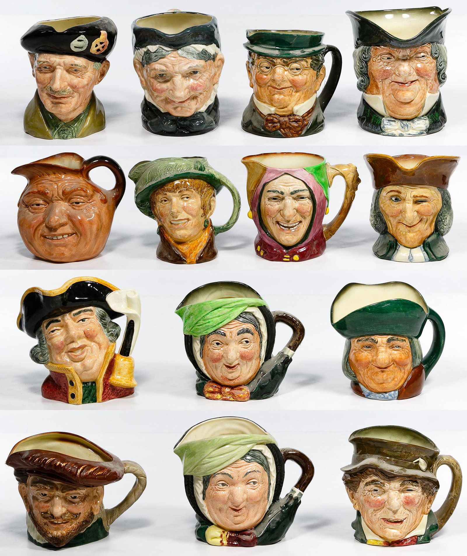 Royal Doulton Toby Mug Assortment: Royal Doulton Toby Mug Assortment Fourteen extra large and large mugs, all marked on the underside; including #5327 'John Barleycorn' artist signed, #6530 'Town Crier', #5528 'Sairey Gump', #5521 'Gra