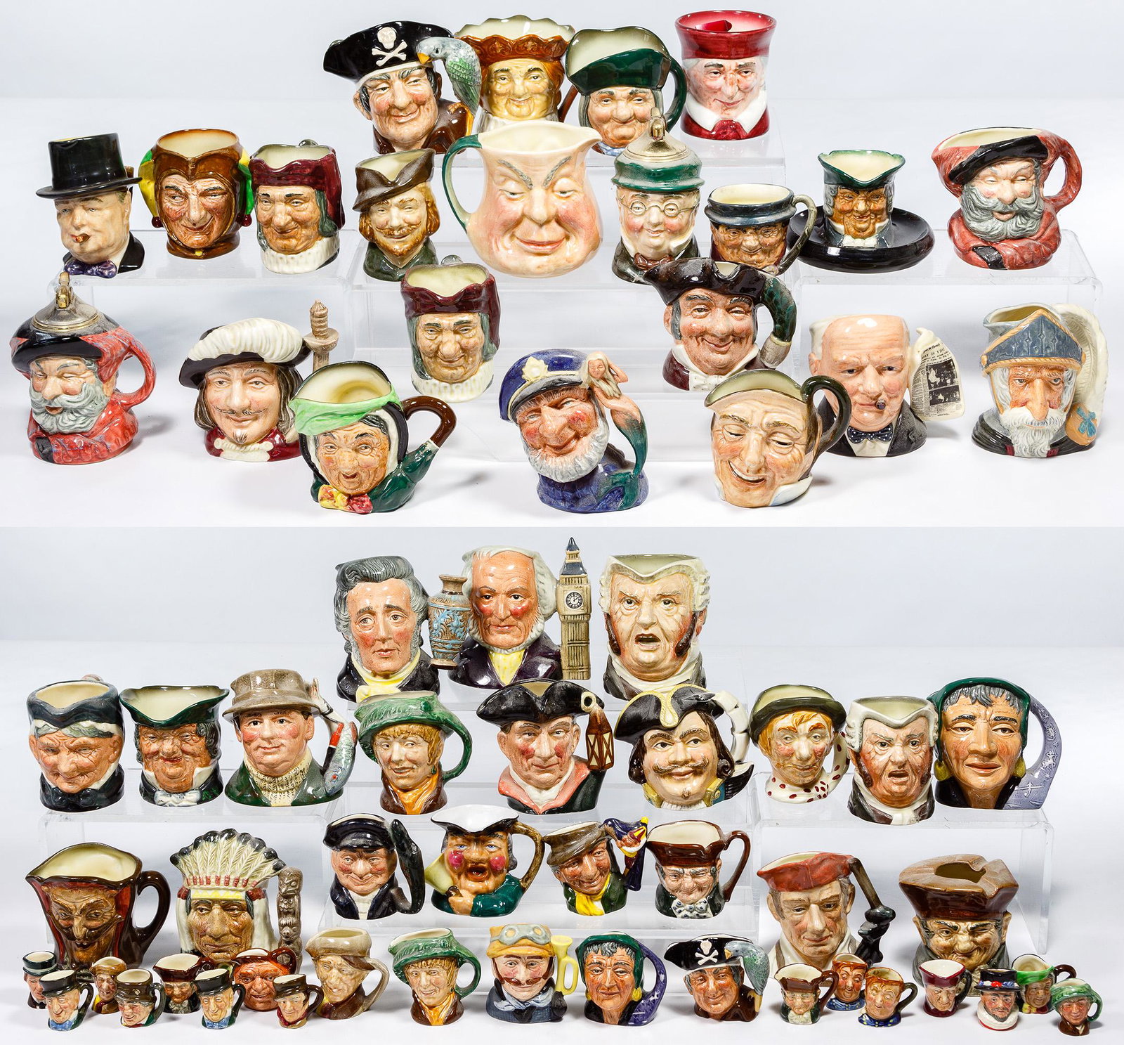 Royal Doulton Small Toby Mug Assortment: Royal Doulton Small Toby Mug Assortment Sixty two items including #6866 'The Angler'; #6576 'Night Watchman'; #6503 'The Fortune Teller'; #6656 'John Doulton'; #6703 'Sir Henry Doulton' having artist 
