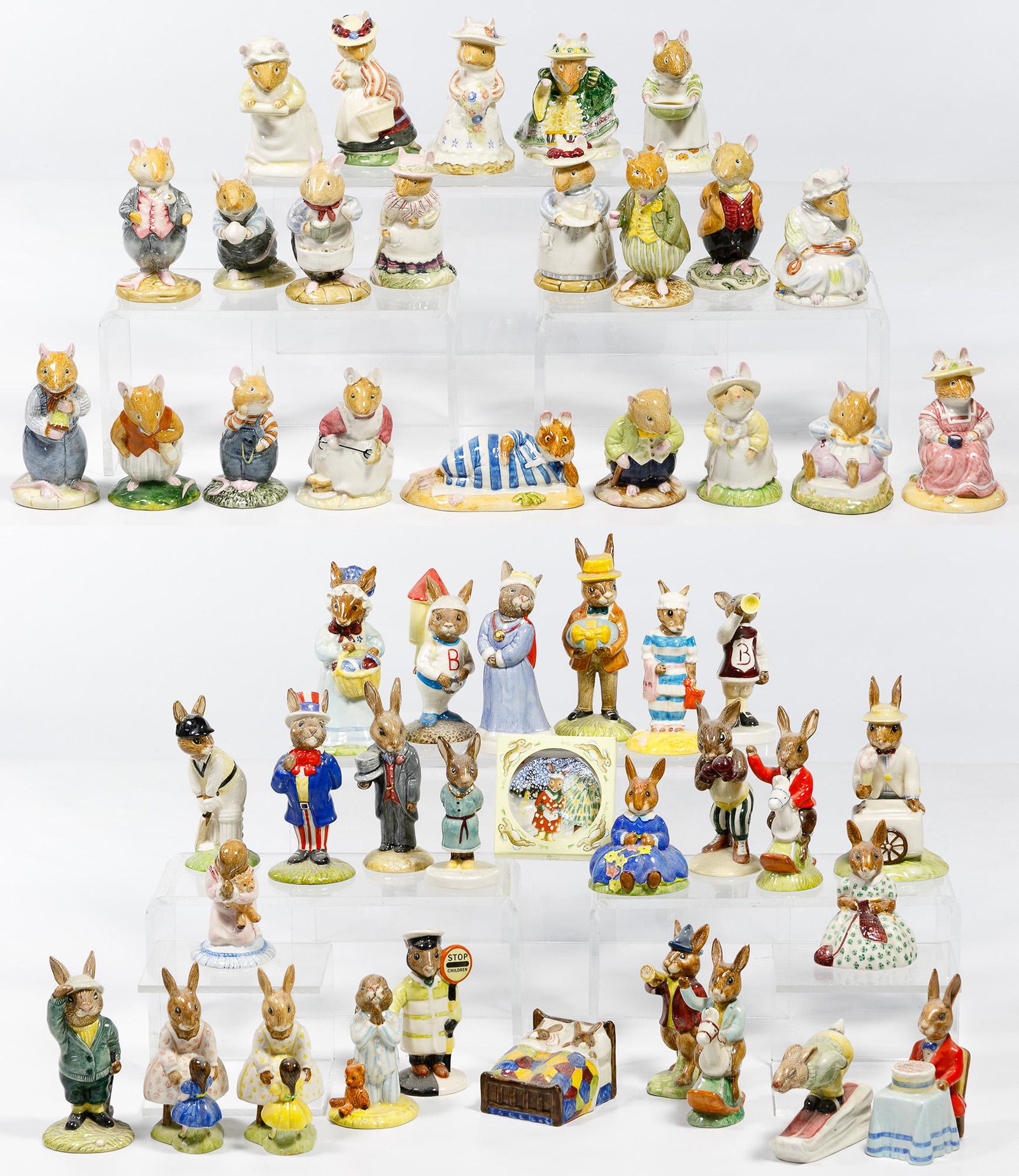 Royal Doulton Bunnykins and Brambly Hedge Figurine: Royal Doulton Bunnykins and Brambly Hedge Figurine Assortment Forty-nine items including twenty-seven 'Bunnykins' examples being #32 'Bogey', #65 'Lollipopman', #80 'Dolly', #7 'Daisy', #30 'Knockout'