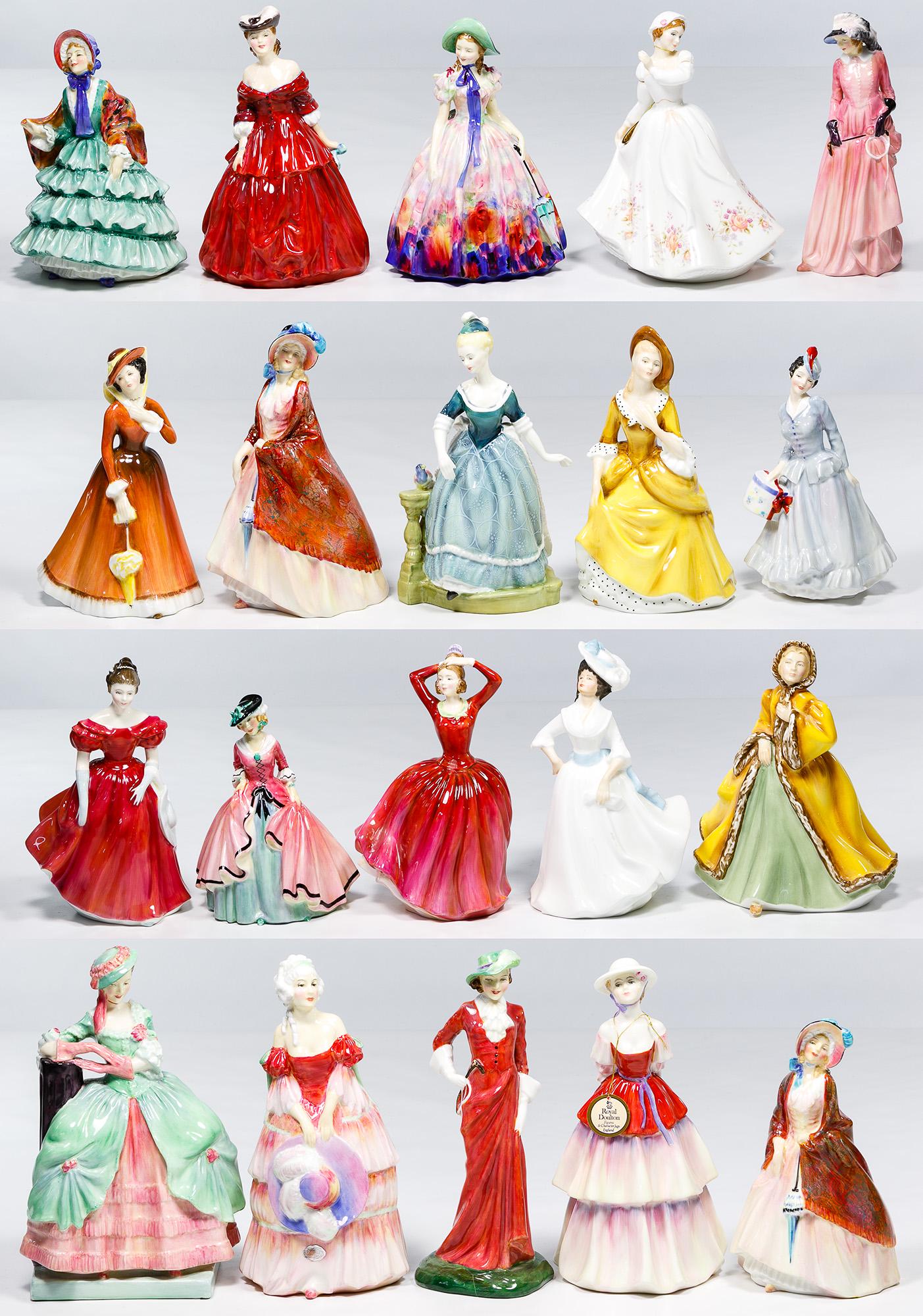 Royal Doulton Figurine Assortment: Royal Doulton Figurine Assortment Twenty items including #3143 'Rosemary', #2073 'Vivienne', #2275 'Sandra', #1879 'Bon Jour', #2705 'Julia', #2139 'Easter Day', #2724 'Clarinda', #1770 'Maureen', #19