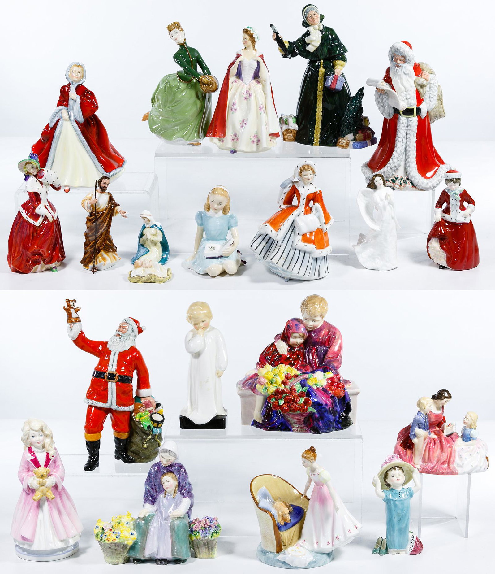 Royal Doulton Figurine Assortment: Royal Doulton Figurine Assortment Nineteen items including #3426 'Best Wishes', #3485 'Mary', #3486 'Joseph', #3487 'Jesus', #2179 'Noelle', #2318 'Grace', #2936 'Rachel', #3399 'Father Christmas', #2