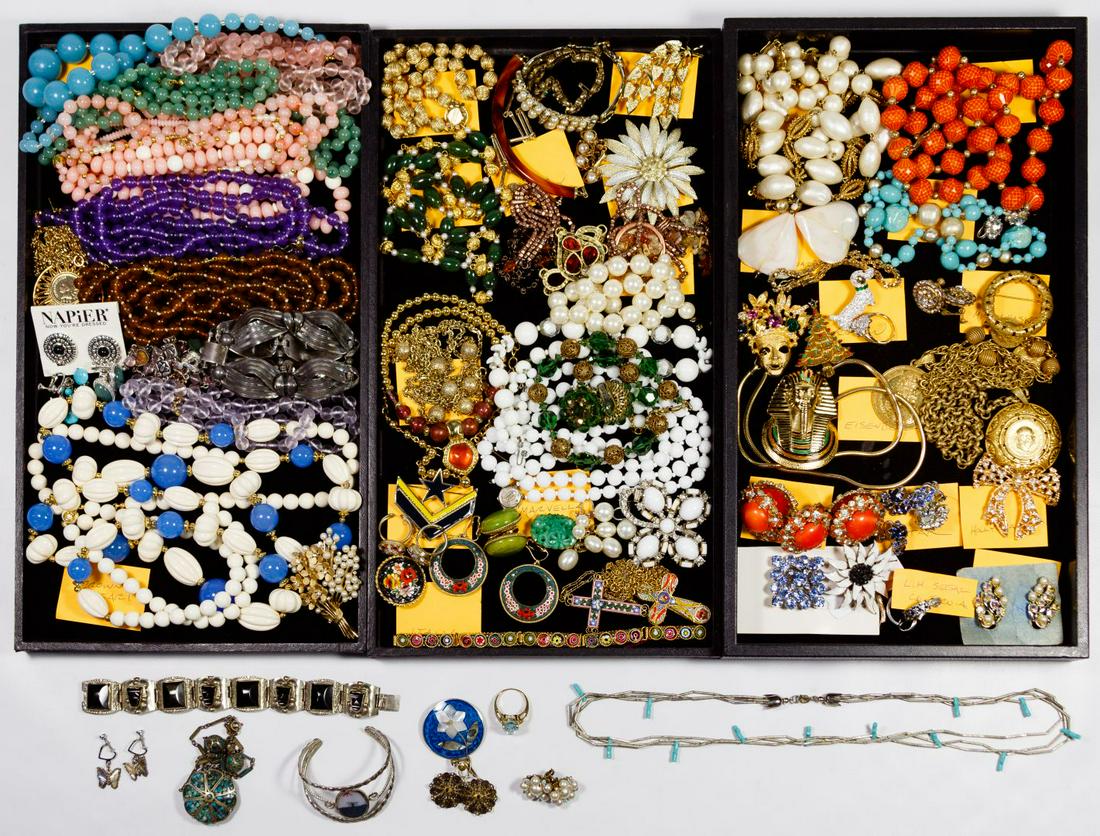 Signed Designer Costume Jewelry Assortment: Signed Designer Costume Jewelry Assortment Approximately five and a half pounds of costume jewelry from designers including Mirium Haskell, Crown Trifari, Marvella, Monet, Kenneth Lane, Napier, Eisenb