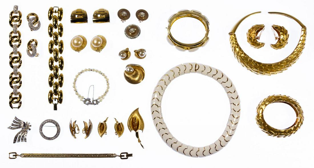 Signed Designer Jewelry Assortment: Signed Designer Jewelry Assortment Including necklaces, bracelets, brooches and pairs of clip earrings by Judith Lieber, Givenchy, Ciner and Boucher sets Condition: Very Good, overall very light wear;