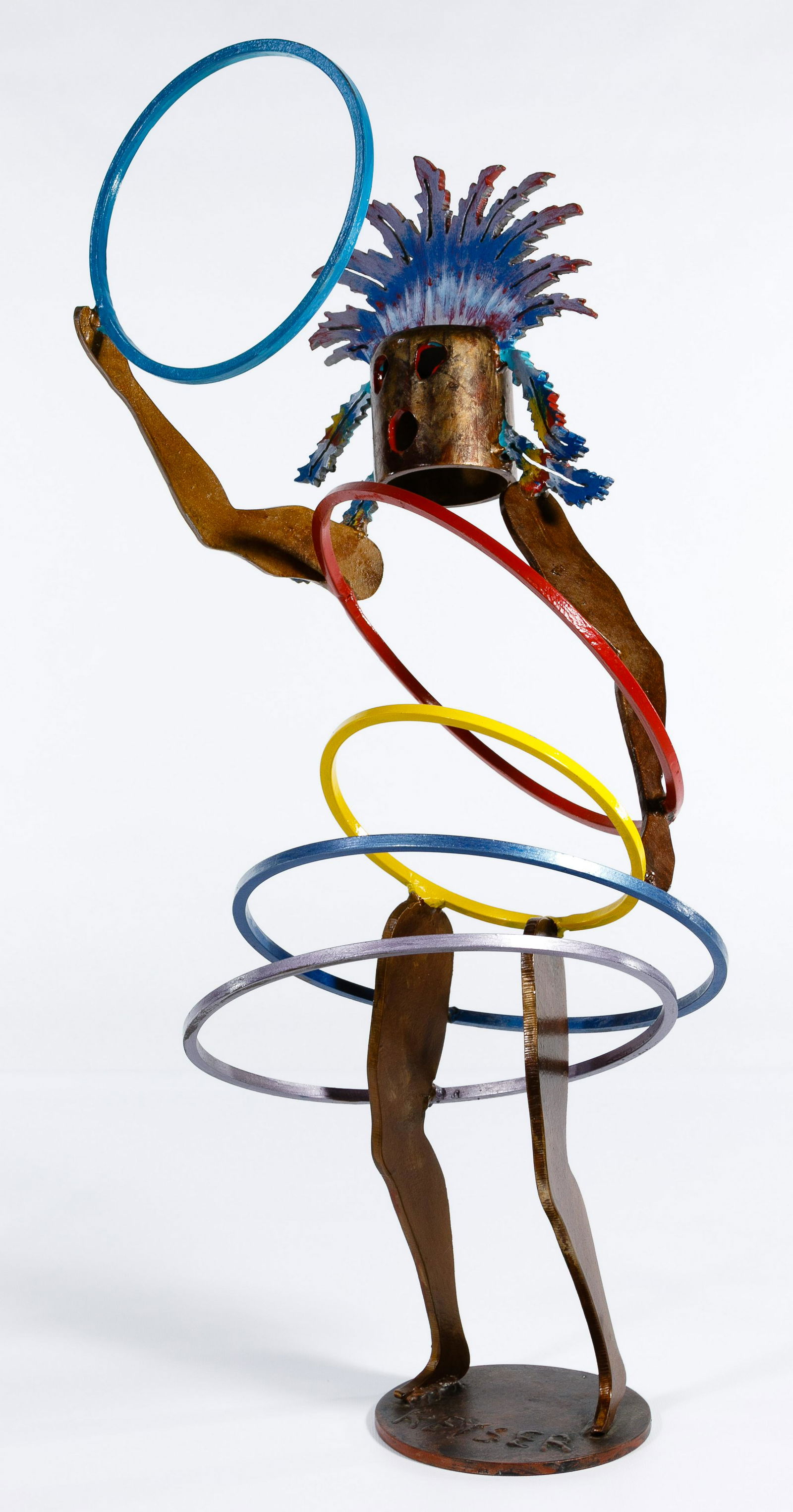 Keyser (American, 20th Century) Wrought Iron Statue: Keyser (American, 20th Century) Wrought Iron Statue Brightly colored modern abstract iron Native American Kachina sculpture, signed on base Condition: Very Good, overall light wear consistent with nor