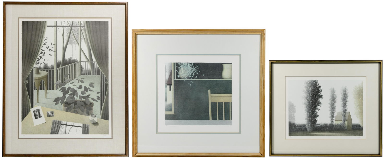 Robert Kipniss (American, b.1931) Lithograph Assortment: Robert Kipniss (American, b.1931) Lithograph Assortment Three works including 1980 'Edges and Sheds' #126/250, 1980 'Reminiscences' #77/175 and an untitled example #172/275; both titled works include