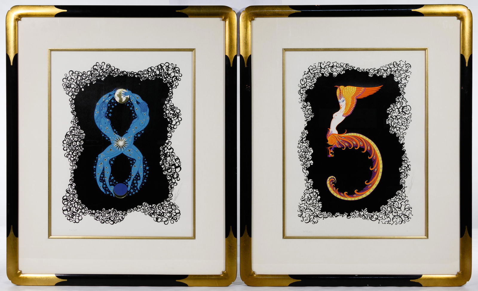 Romain de Tirtoff (Erte) (Russian, 1892-1990): Romain de Tirtoff (Erte) (Russian, 1892-1990) Screenprints Two items including 'Number Five' and 'Number Eight', both pencil signed lower right, both pencil numbered 320/350 lower left, black lacquer