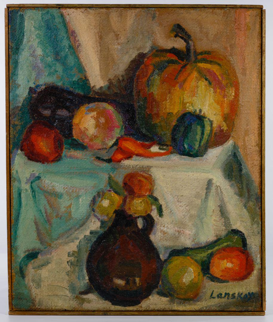 Andre Lanskoy (French / Russian, 1902-1976) Oil on: Andre Lanskoy (French / Russian, 1902-1976) Oil on Burlap Undated, signed lower right, abstract fruit still life Condition: Good, craquelure overall, light dirt accumulation; , not examined out of the