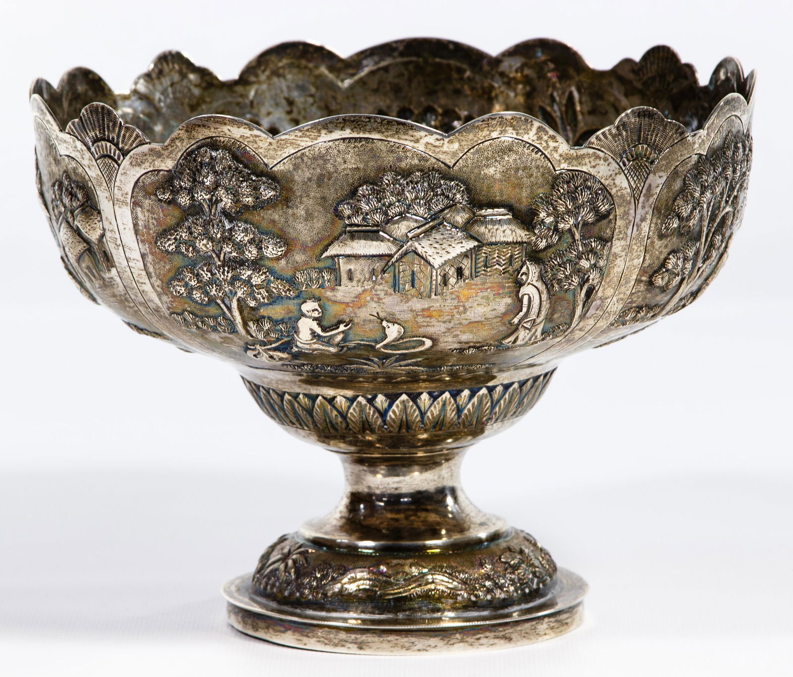 Burmese Silver Repousse Center Bowl (1 of 7)