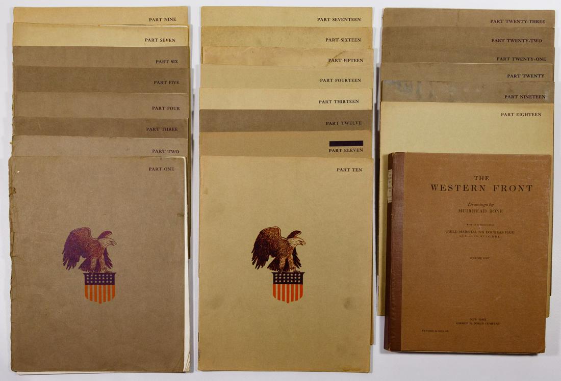 World War I Periodical Assortment: World War I Periodical Assortment Twenty-eight items including a five part collection of 'The Western Front, Drawings by Muirhead Bone' published by Doubleday, Page & Company, 1917; and an incomplete
