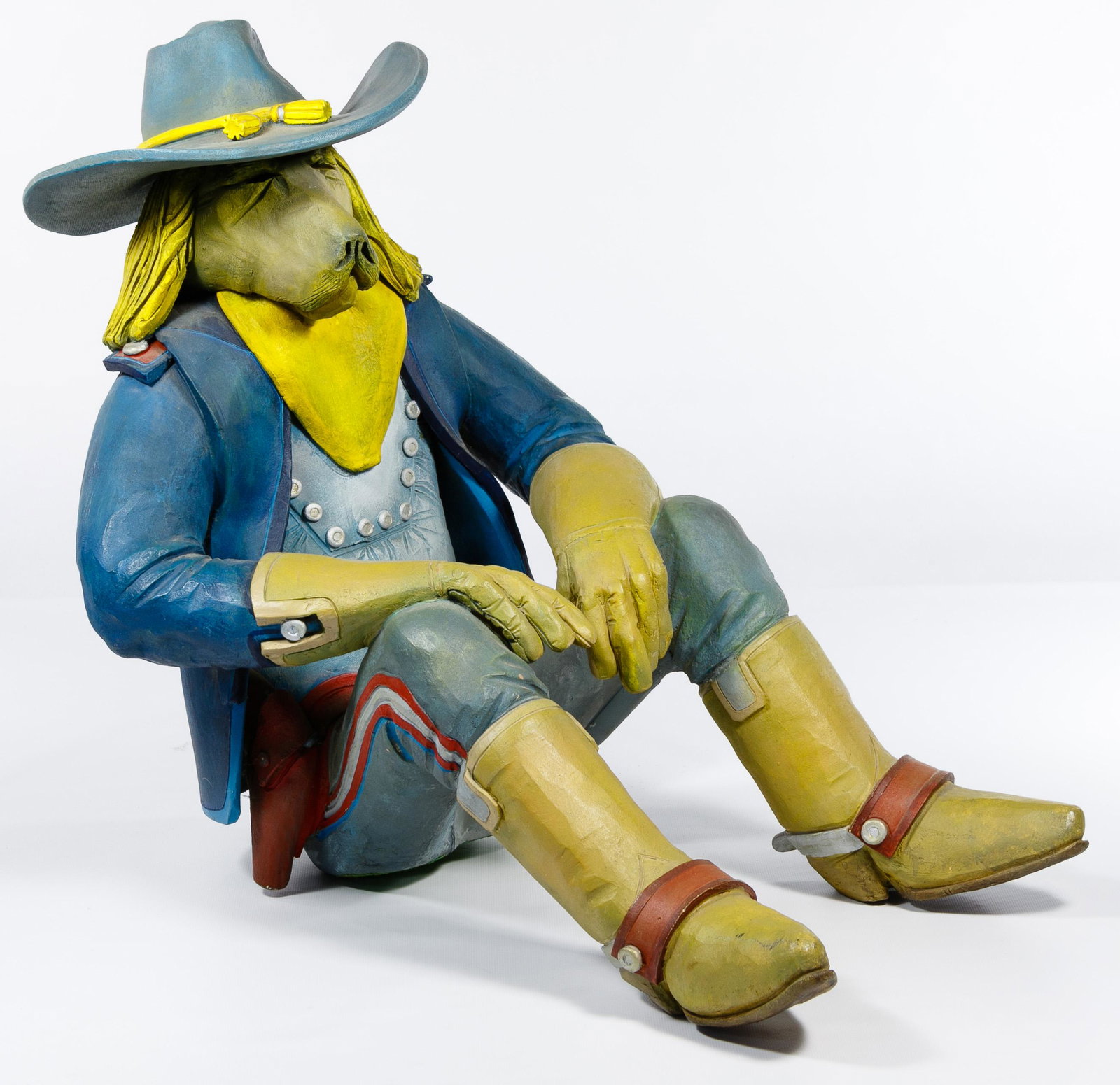 Robert Brubaker (American, b.1952) "Yellow Hair" Sculpt: Robert Brubaker (American, b.1952) 'Yellow Hair' Sculpture of George Custer Dated to 1988 in accompanying artist's letter, signed on boot; one off painted ceramic sculpture of General George Custer as