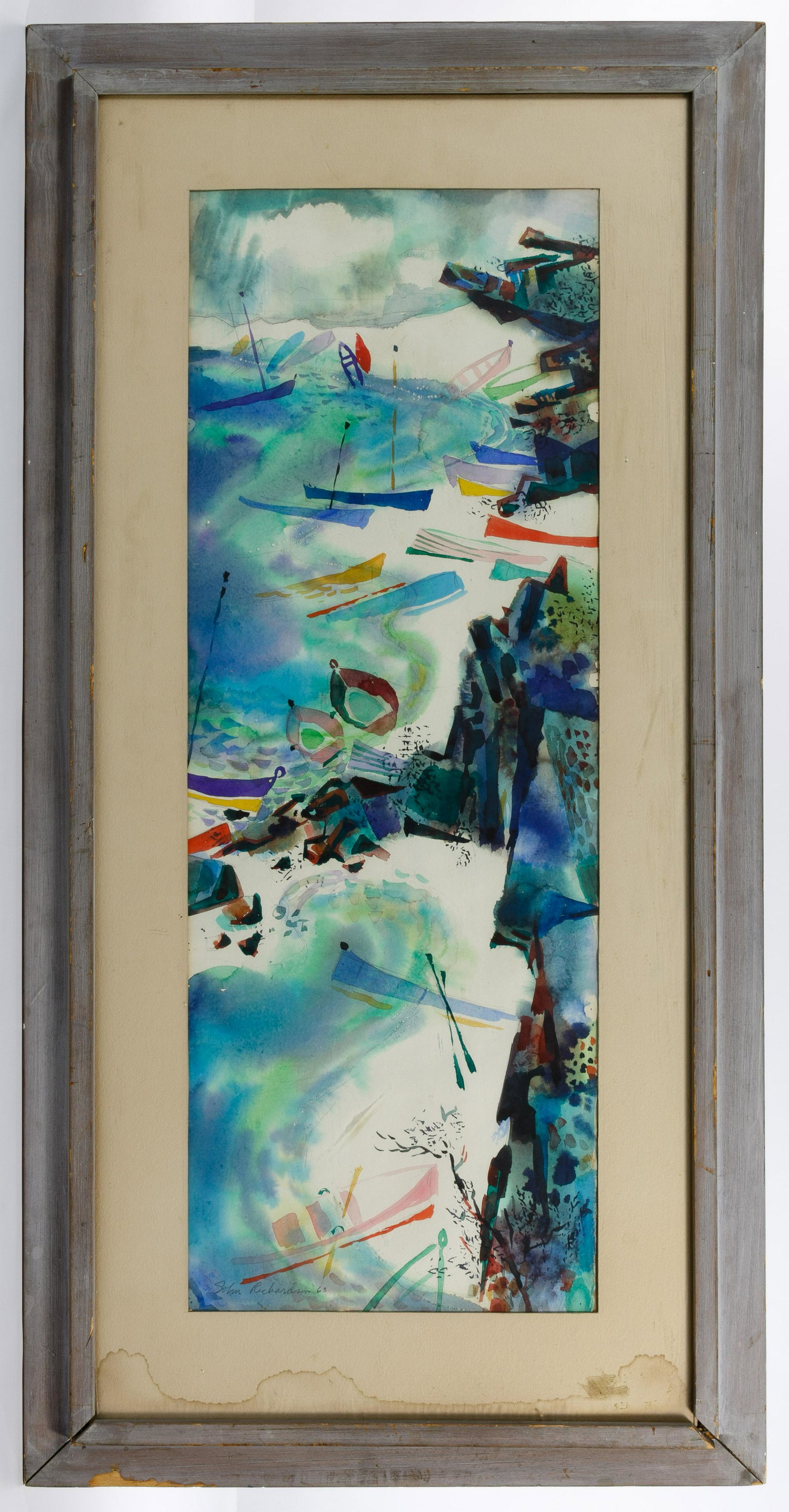 John Frederick Richardson (American, 1906-1998) 'Cove: John Frederick Richardson (American, 1906-1998) 'Cove with Boats' Watercolor 1963, signed lower left, depicting a harbor scene, label en verso Condition: Good, light dirt accumulation on the edges and