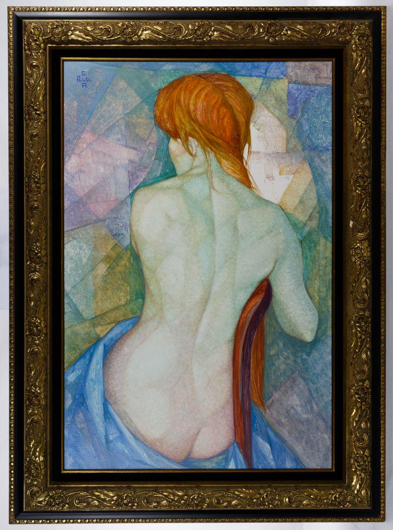 Gabriel Portoles (Spanish, b.1930): Gabriel Portoles (Spanish, b.1930) 'Portrait of a Nude' Oil on Board Undated, signed upper left, depicting nude from back, gold and black frame Condition: Very Good, no damage to artwork noted; light