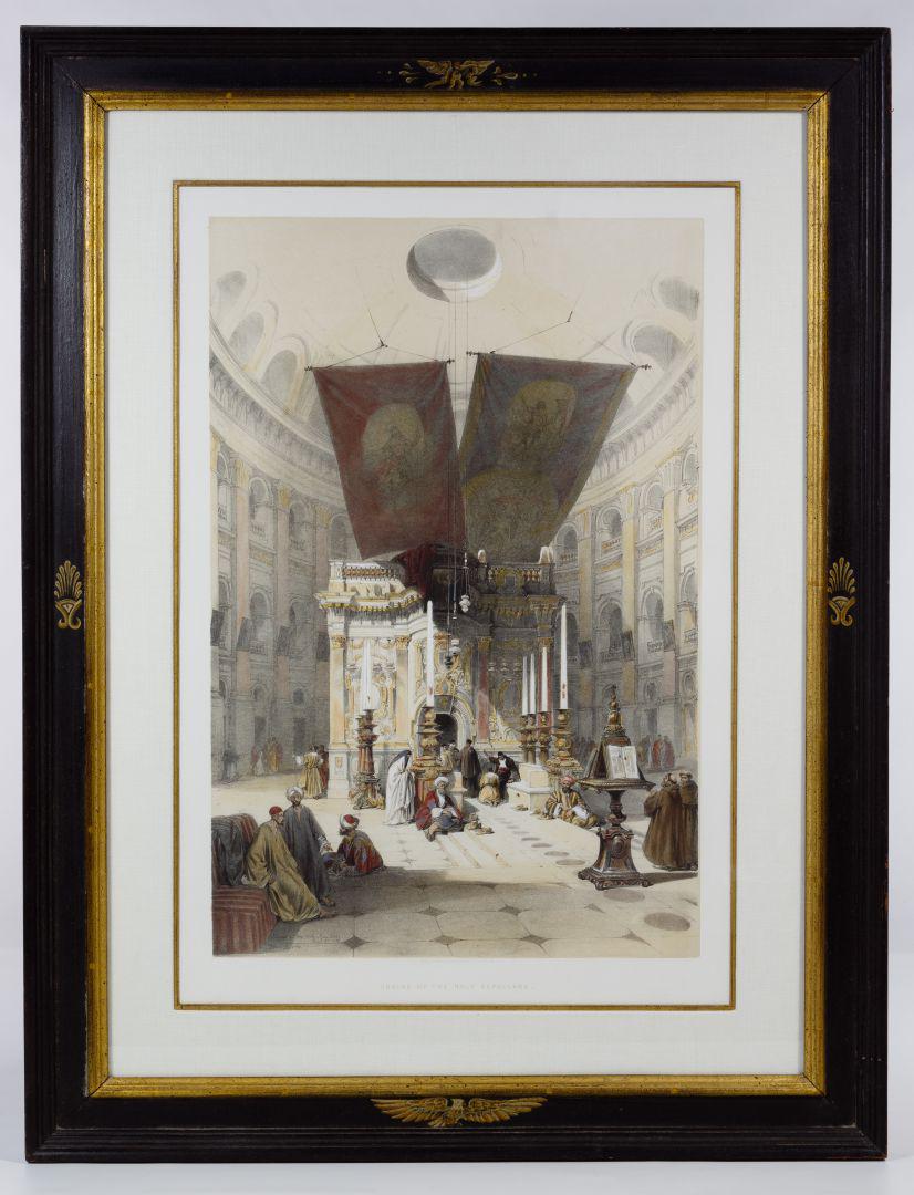 David Roberts (English, 1796-1864) 'Shrine of the Holy: David Roberts (English, 1796-1864) 'Shrine of the Holy Sepulcher' Lithograph c.1842, plate signed lower center, housed in a hand-painted black and gold frame, gallery label en verso Condition: Very Go
