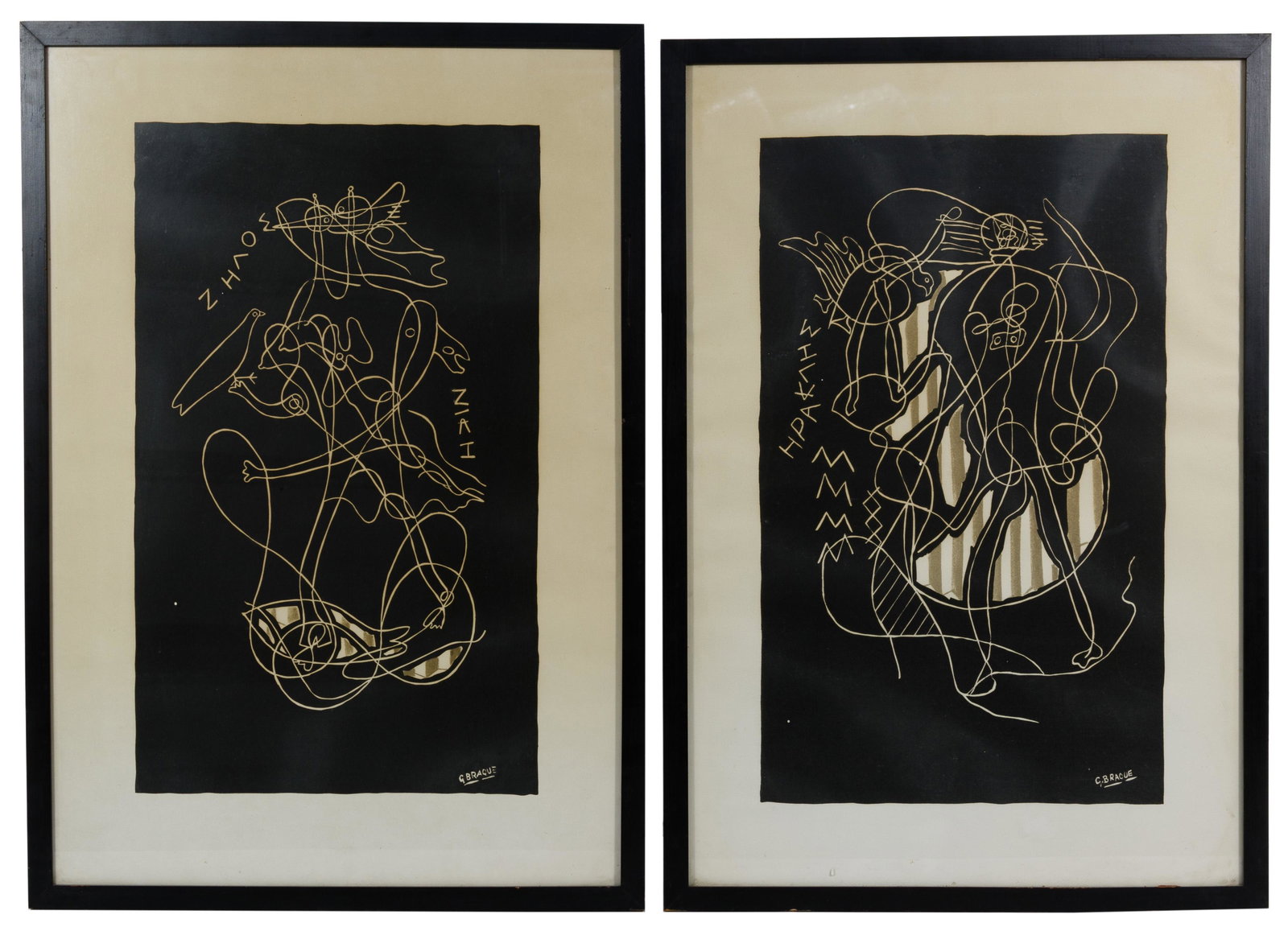 Georges Braque (French, 1882-1962) Serigraphs: Georges Braque (French, 1882-1962) Serigraphs Two undated, unsigned prints including 'Heracles' and 'Zelos', depicting classical scenes in cubist style Condition: Very Good to Good, no damage to art n