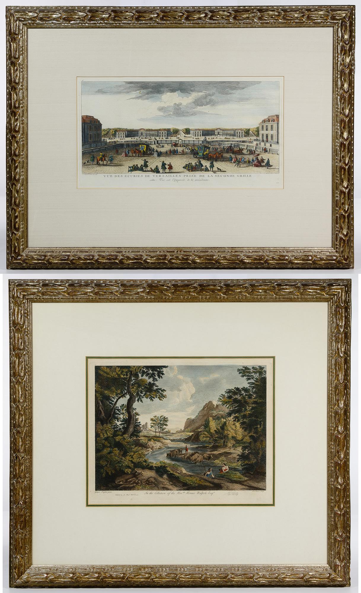 Hand-Colored Etchings: Hand-Colored Etchings Jacques Rigaud (French 1681 - 1753) 'Vue des Ecuries de Versailles Prise de la Seconde Grille' and an English print (After) Gaspard Dughet (French 1615 â€“ 1675), also known