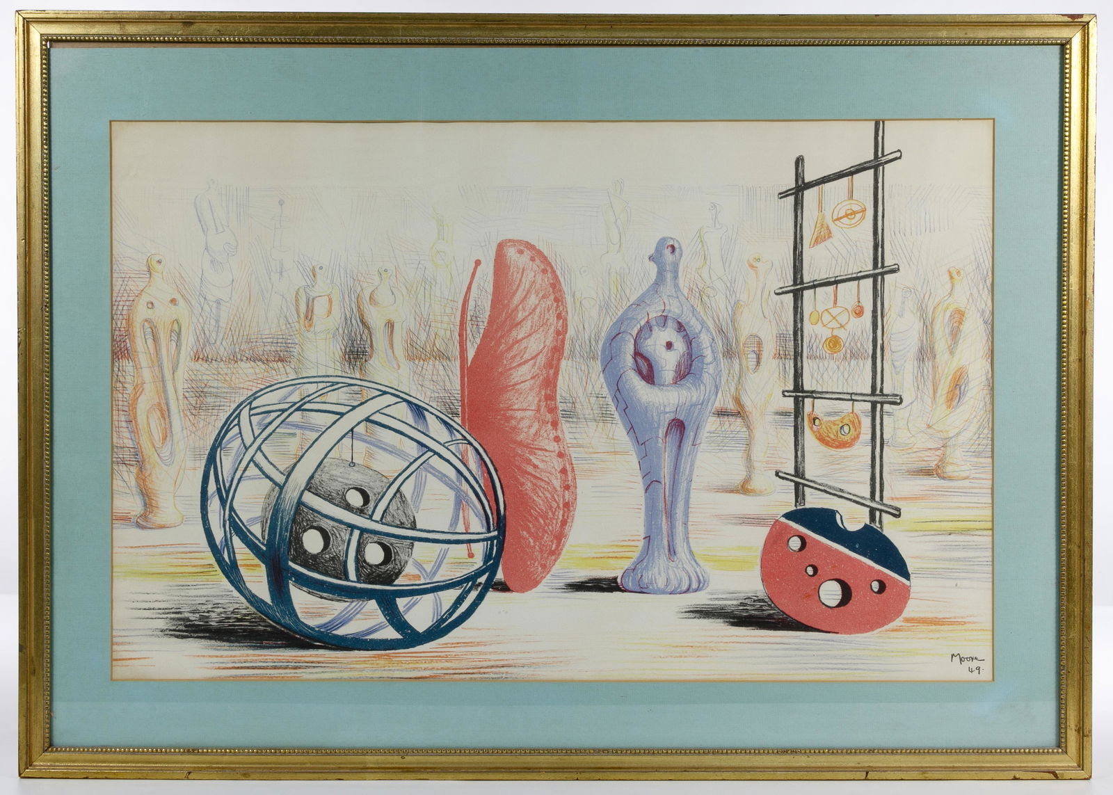 Henry Moore (English, 1898-1986) 'Sculptural Objects': Henry Moore (English, 1898-1986) 'Sculptural Objects' Lithograph 1949, plate signed lower right, depicting an abstracted assortment of shapes and objects Condition: Very Good, light wear, light dirt a