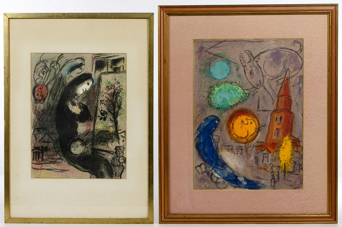 Marc Chagall (Russian / French, 1887-1985) Lithographs: Marc Chagall (Russian / French, 1887-1985) Lithographs Two unsigned lithographs including 'Saint Germain des Pres' from Derriere le Miroir 66-67-68, 1954 and 'L'Inspire' from 'Chagall Lithographe II',