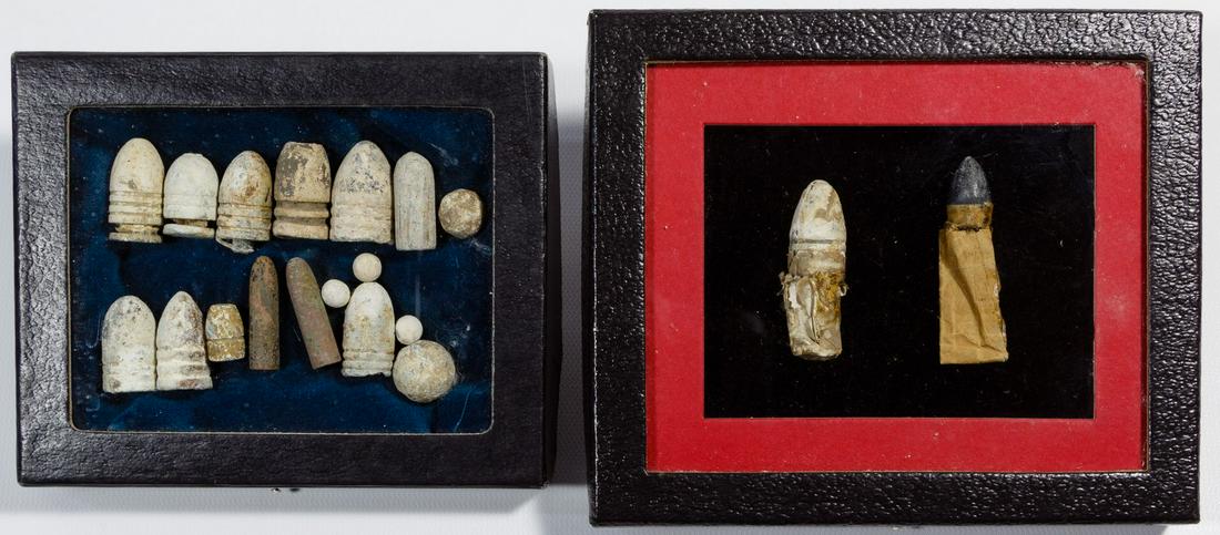 Civil War Bullet and Cartridge Assortment: Civil War Bullet and Cartridge Assortment Two Ryker cases from the Charlie Maurer collection, some attributed to Williams Cleaners, Austrian, Selma lube grooves, Confederate buck and ball, Johnson and