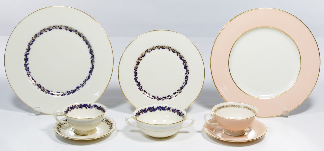 Lenox China Services: Lenox China Services Two china sets including 'Shenandoah' cobalt blue having (8) dinner plates, (8) salad plates, (8) bread and butter plates, (8) dessert plates, (8) cups, (8) saucers, creamer, suga