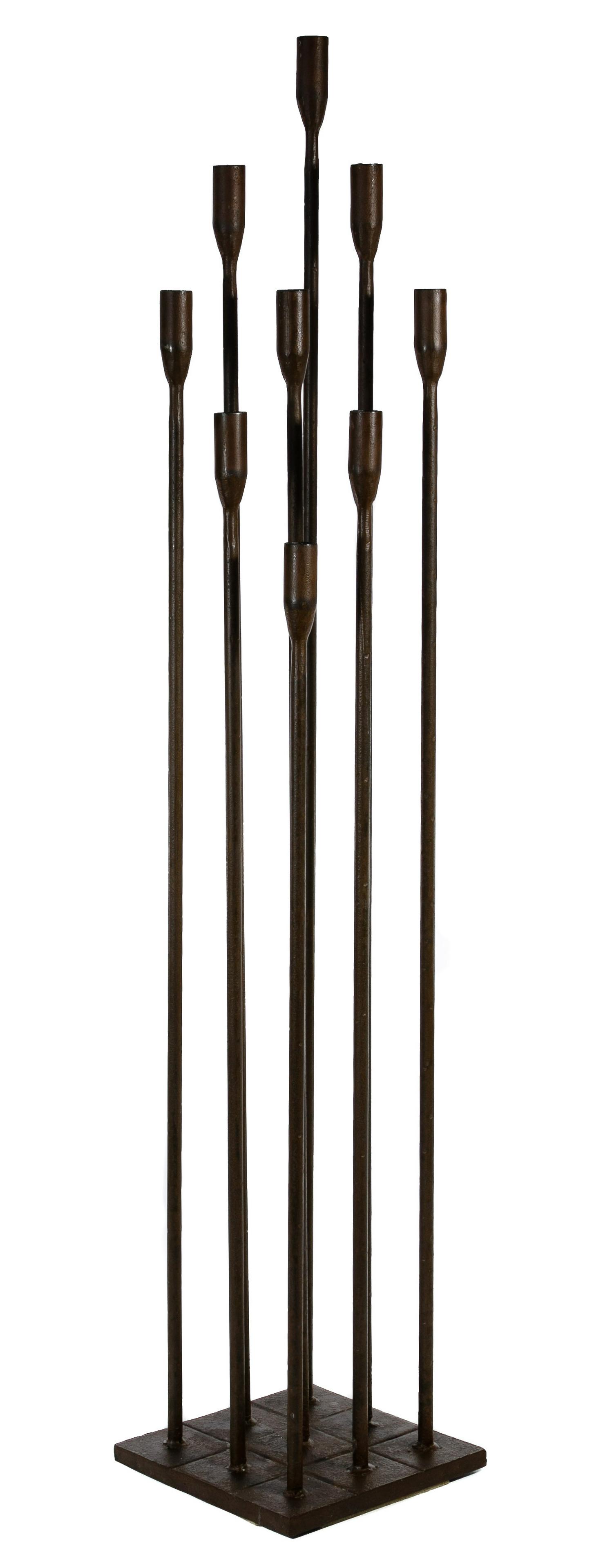 (Style of) Harry Bertoia (American / Italian,: (Style of) Harry Bertoia (American / Italian, 1915-1978) Sculpture Undated, unsigned, having nine 'cat o' nine tails' plants with open tops Condition: Very Good, overall light wear, patina Height: 47 