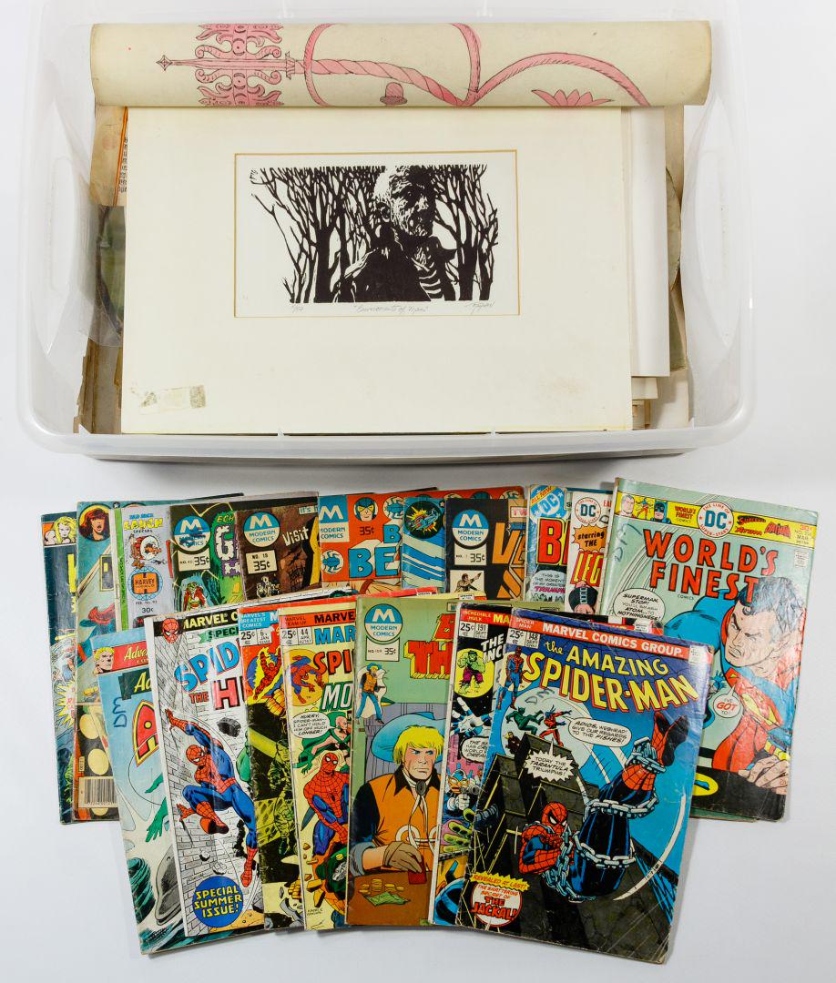 Comic Book and Ephemera Assortment: Comic Book and Ephemera Assortment Including examples of Marvel, DC, Carlton, Modern, maps, sheet music, photographs and etchings Condition: Very Good to Fair, overall light to moderate wear consisten