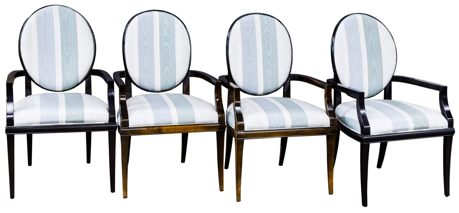 Randolph and Hein 'Park Avenue' Dining Armchair: Randolph and Hein 'Park Avenue' Dining Armchair Collection Contemporary; four chairs having 'black walnut' finish on walnut wood frame, pastel silk upholstered seat and back Condition: Good, overall l