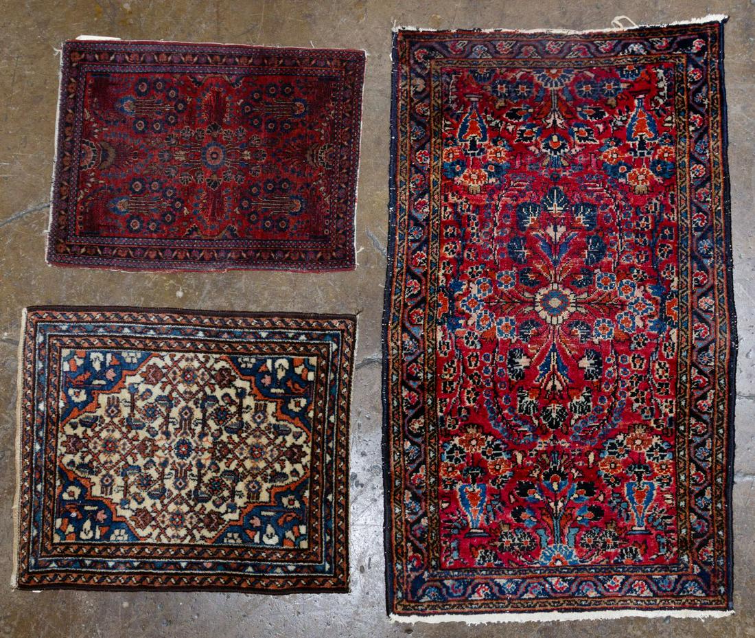 Persian Rug Assortment: Persian Rug Assortment Three items including two prayer rugs and an area rug; all having a floral motif Condition: Good, overall moderate wear consistent with age and normal use; a prayer rug having a
