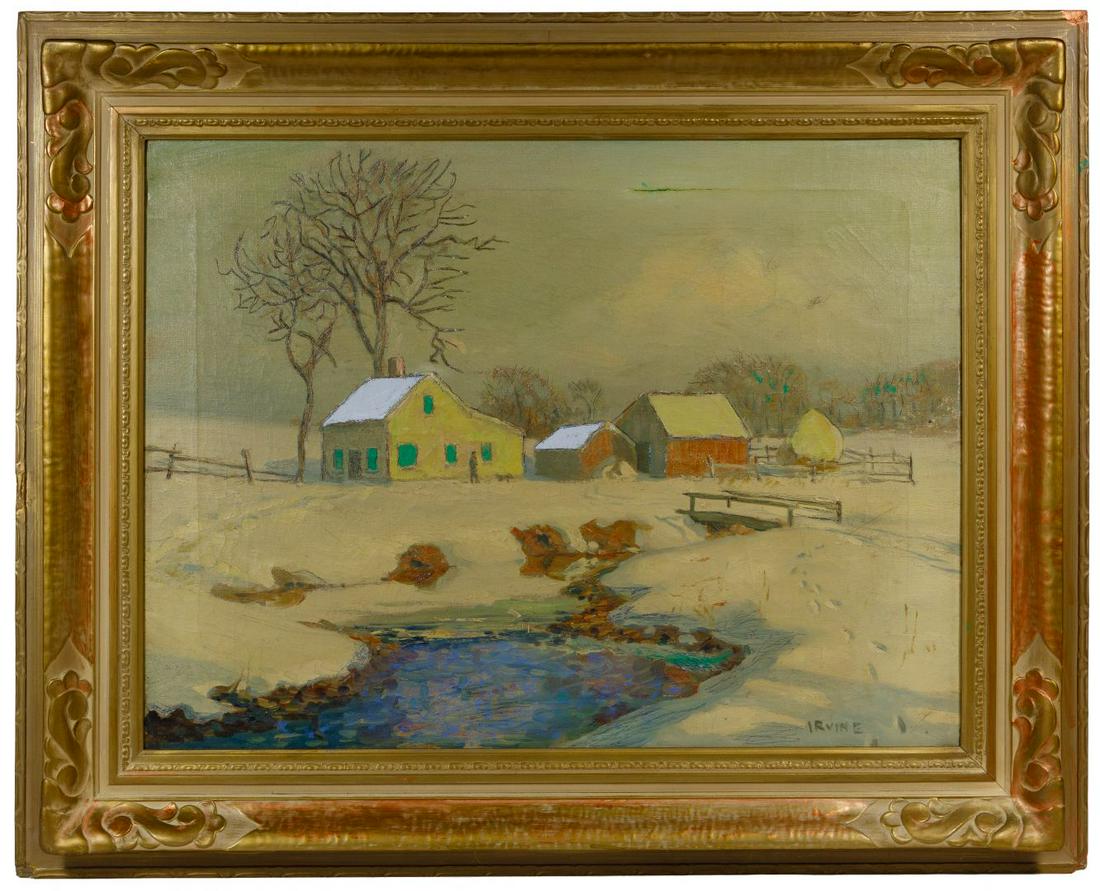 Wilson Henry Irvine (American, 1869-1936) Oil on Canvas: Wilson Henry Irvine (American, 1869-1936) Oil on Canvas Undated, signed lower right, depicting a snowscape, housed in a gold tone wood frame Condition: Fair, tear to canvas at upper right of center; b
