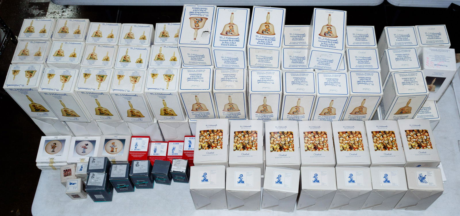 Hummel / Goebel Bell and Figurine Assortment: Hummel / Goebel Bell and Figurine Assortment One-hundred four items including (30) #6-701 'Annual Bell 1979' Second Edition', (22) #702 'Annual Bell 1980 Third Edition', (10) #703 'Annual Bell 1981 Fo