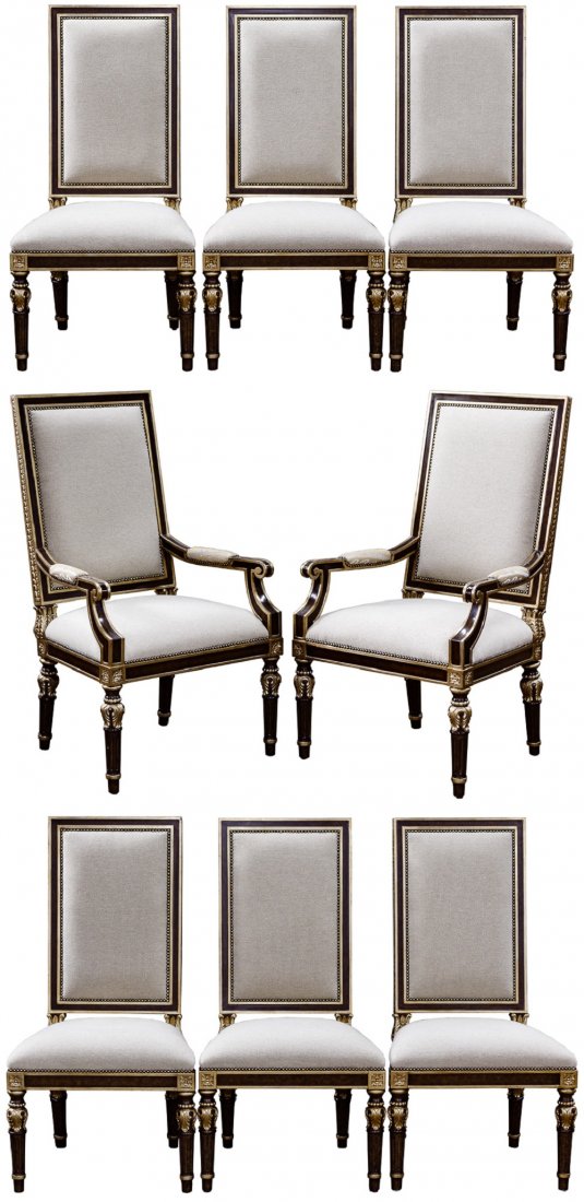 Marge Carson: Marge Carson 'Grand Traditions' Side Chairs Eight items, model GRT46-1 Bombay finish having gold leaf carved details, nail head trim Condition: Very Good, overall light wear consistent with age and no