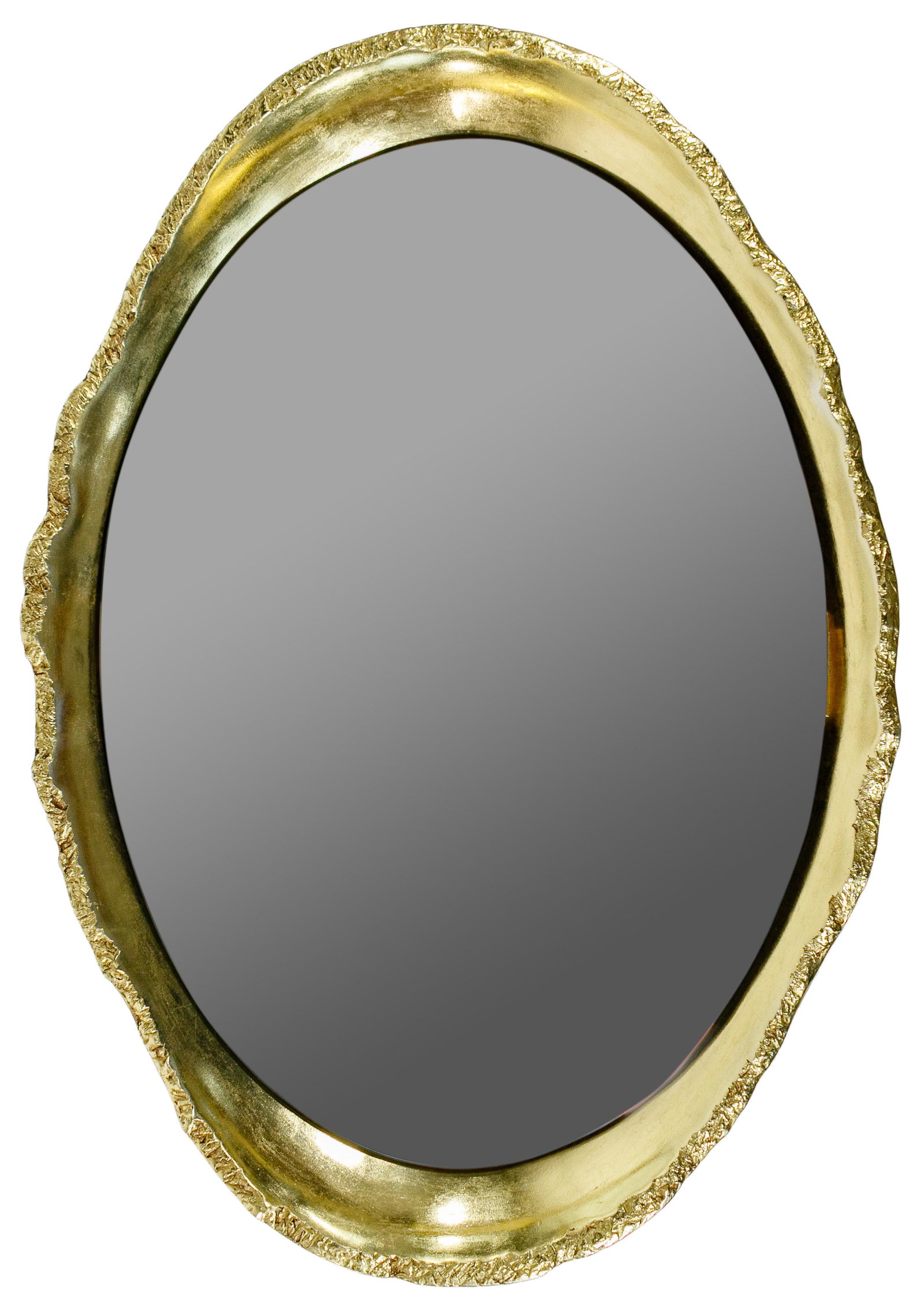 French Provincial Gold Framed Mirror: French Provincial Gold Framed Mirror Cut-out wood frame, having a scroll and flower motif Condition: Good, overall light wear consistent with age and normal use; no damage noted Height: 49 inches, Wid