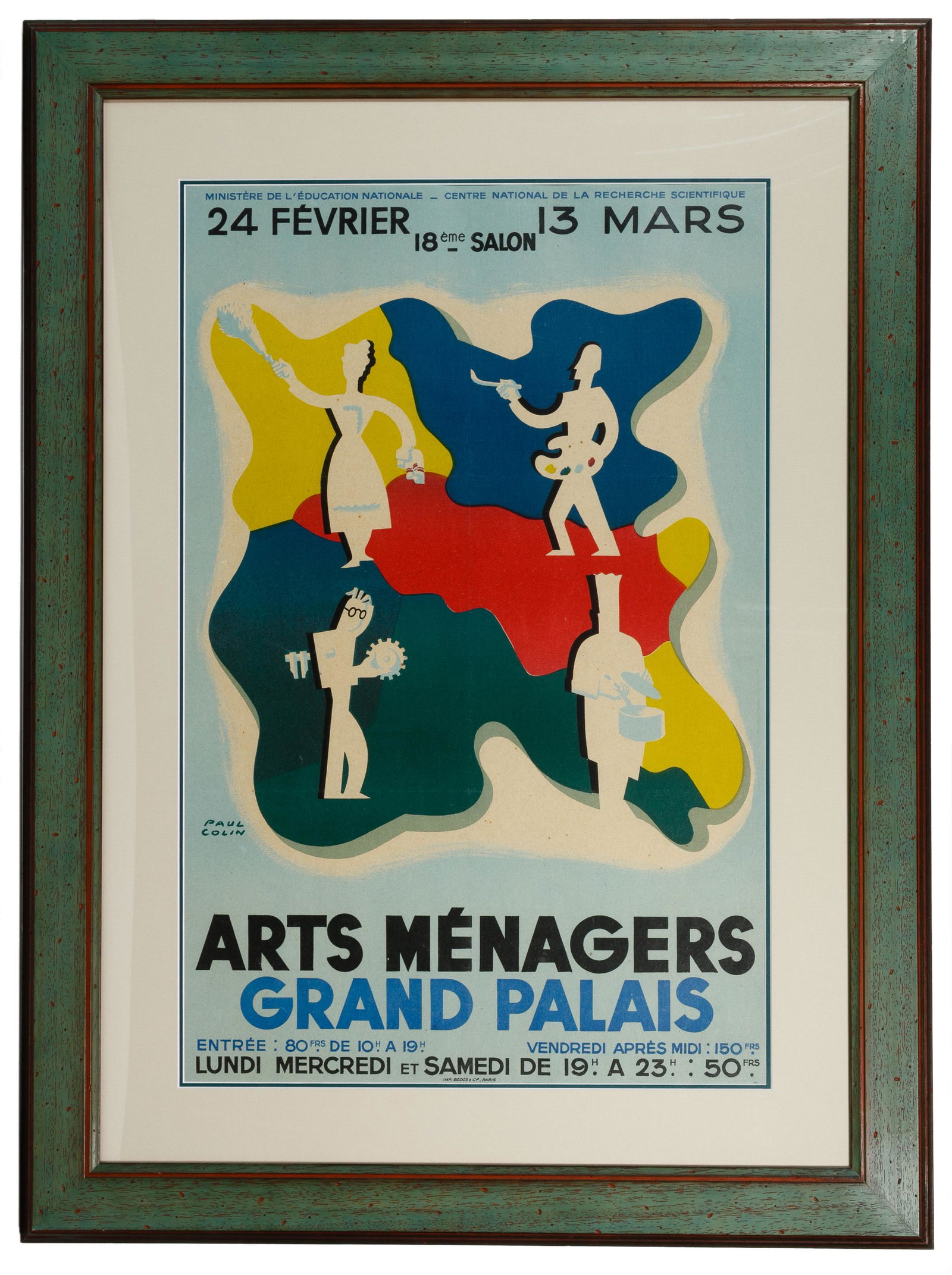 Paul Colin (French, 1892-1986): Paul Colin (French, 1892-1986) 'Arts Menagers Grand Palais' Poster 1949, plate signed lower left, having the imprint of 'Bedos & Cie-Paris' lower center, framed behind plexiglass; provenance: Jack Woo