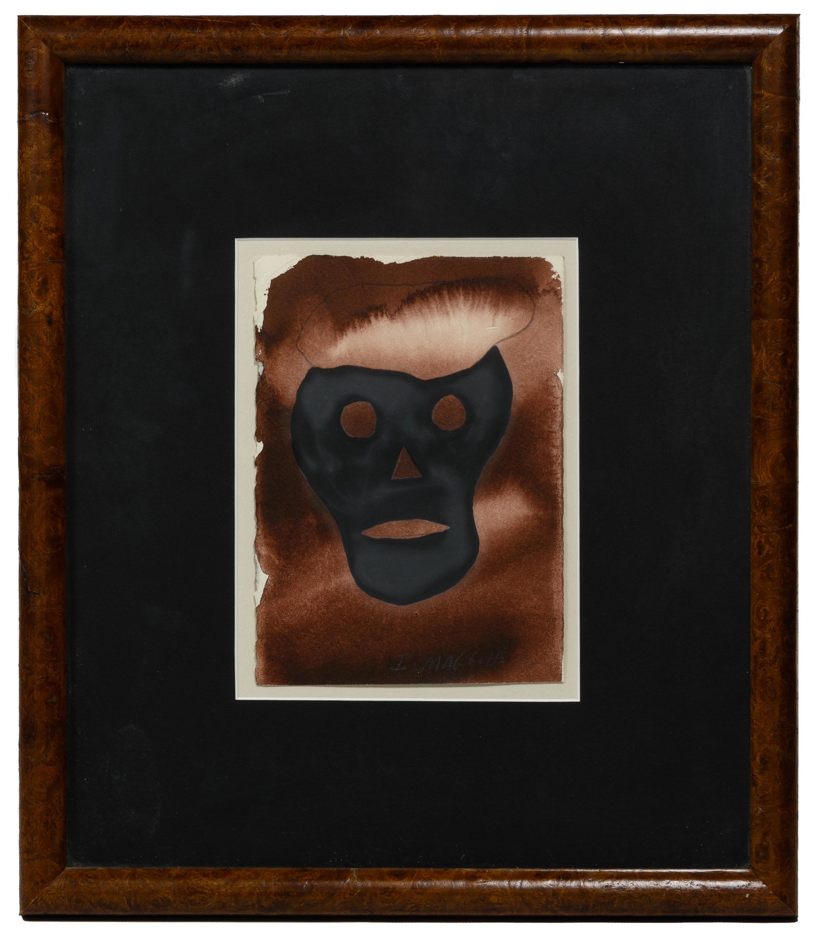 (Attributed to) Fred Stonehouse (American, b.1960): (Attributed to) Fred Stonehouse (American, b.1960) Mixed Media on Paper 1985, unsigned, depicting a skeletal face in black and brown watercolor, ink and graphite, inscription lower right appears to re