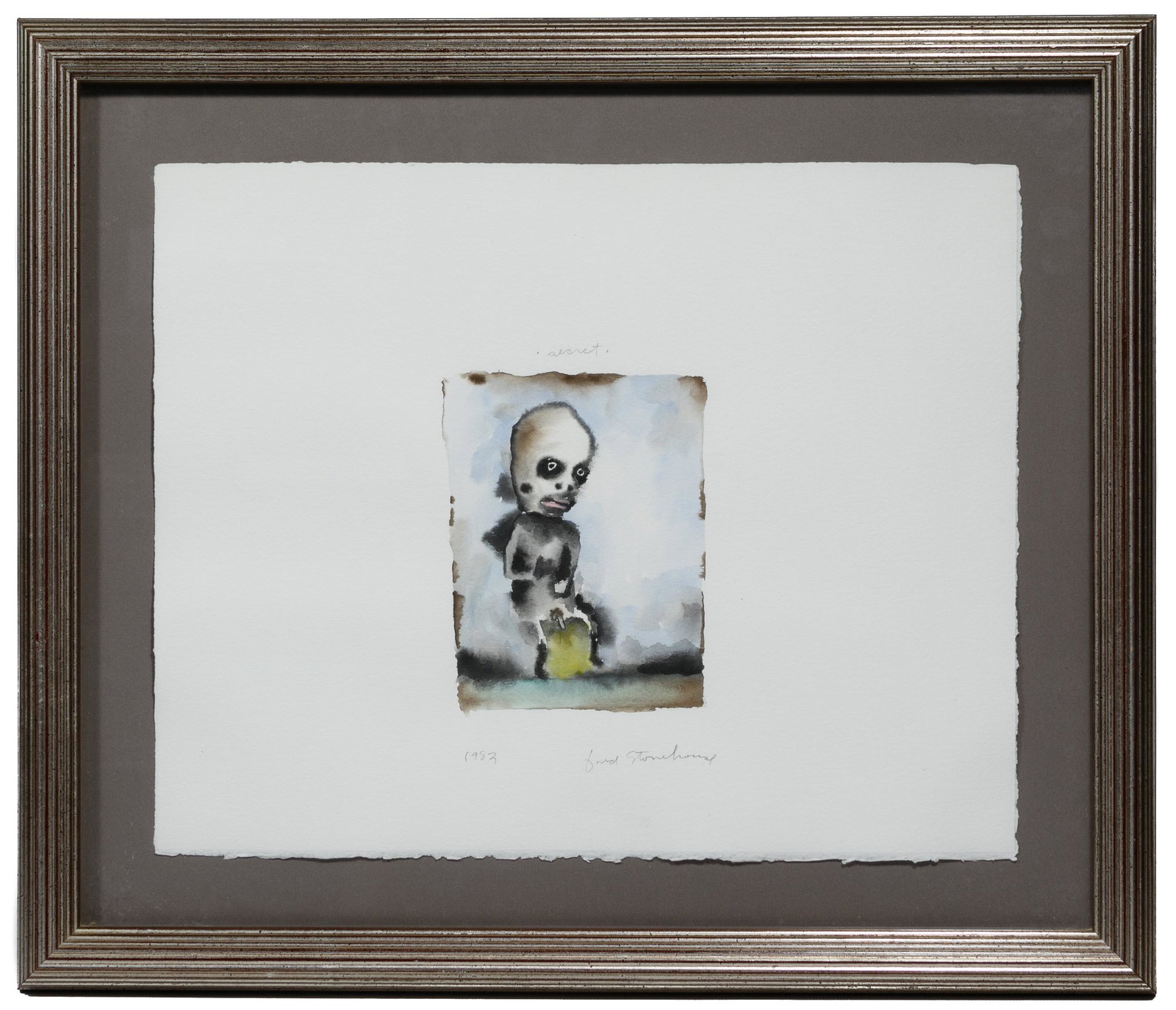 Fred Stonehouse (American, b.1960) 'Secret' Watercolor: Fred Stonehouse (American, b.1960) 'Secret' Watercolor on Paper 1983, signed lower right, depicting a figure, mounted floating within a gold-tone wood frame Condition: Very Good, no damage to artwork
