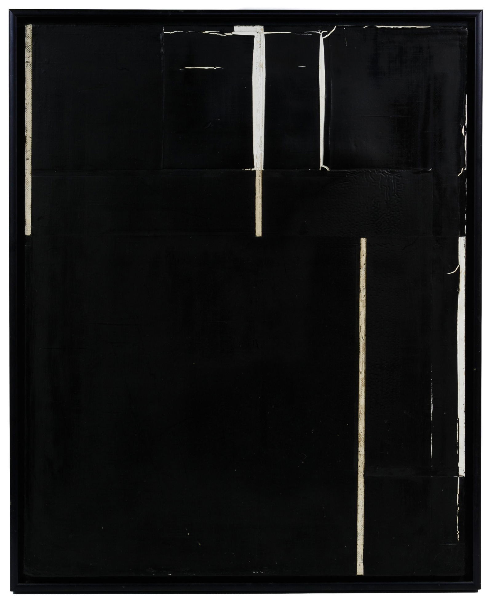 Gaylen Gerber (American, b.1955) Oil on Canvas: Gaylen Gerber (American, b.1955) Oil on Canvas 1980s, initial signed en verso, abstract composition in black and white, housed in a metal frame, vanStraaten Gallery label en verso Condition: Very Good