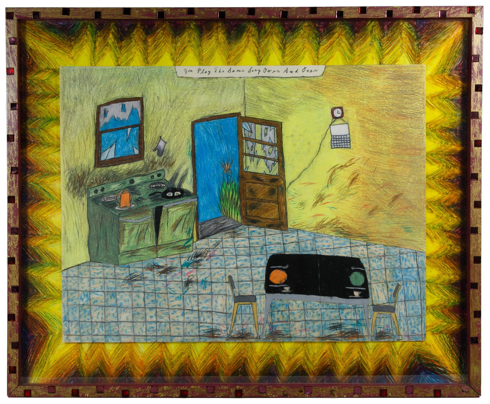 Hollis Sigler (American, 1948-2001) 'You Play the Same: Hollis Sigler (American, 1948-2001) 'You Play the Same Song Over and Over' Pastel on Paper 1985, unsigned, depicting an interior scene, housed in artist's frame, Barbara Gladstone Gallery label en ver