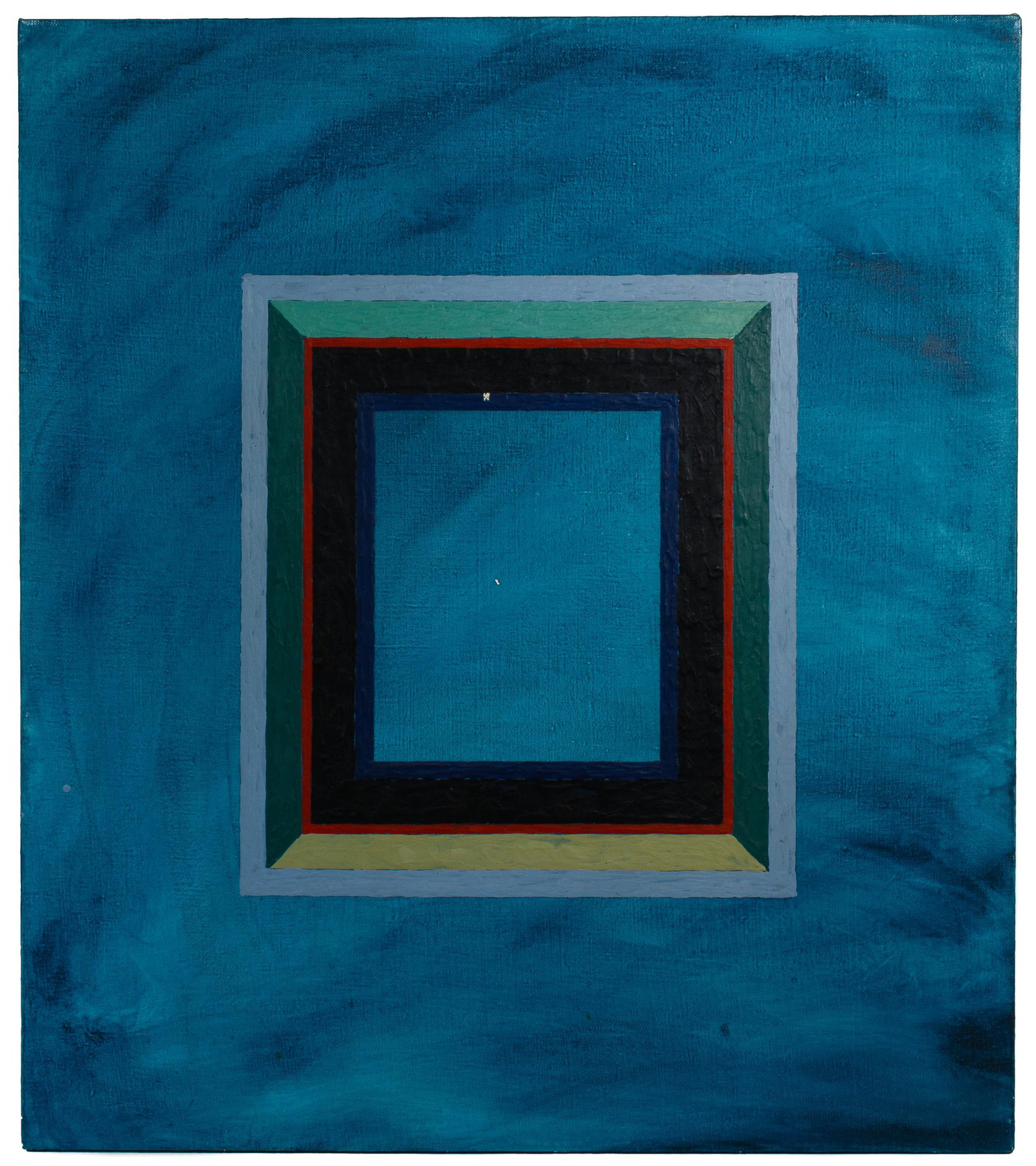 Rene Santos (Puerto Rican, 1954-1986) Oil and Encaustic: Rene Santos (Puerto Rican, 1954-1986) Oil and Encaustic on Linen 1985, signed en verso, depicting a rectangle image having various colors; attached artist information en verso Condition: Good, two pai