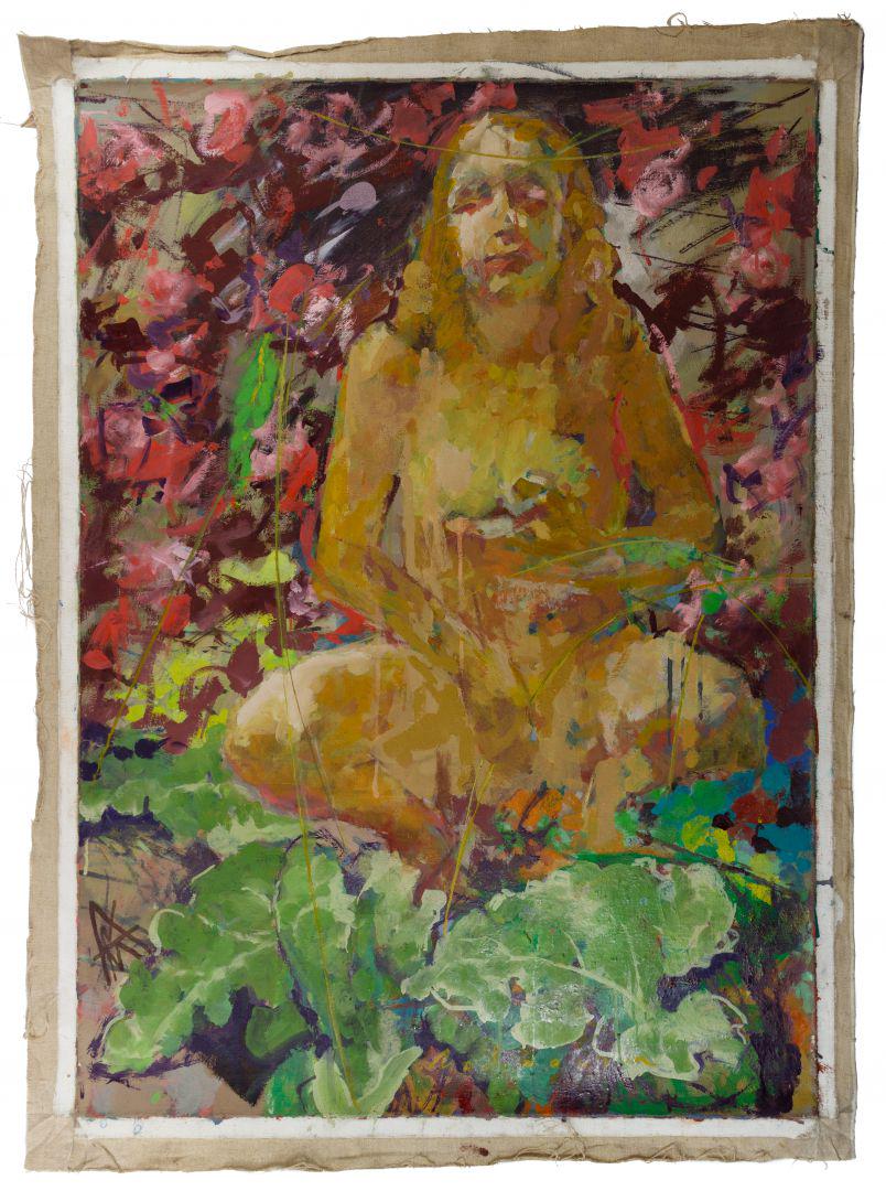 Adrian Moldovan (Romanian, b.1955) 'Girl in Nature' Oil: Adrian Moldovan (Romanian, b.1955) 'Girl in Nature' Oil on Canvas 2016, signed en verso, contemporary style depicting a young woman in the garden, unframed Condition: Very Good, no damage noted; light