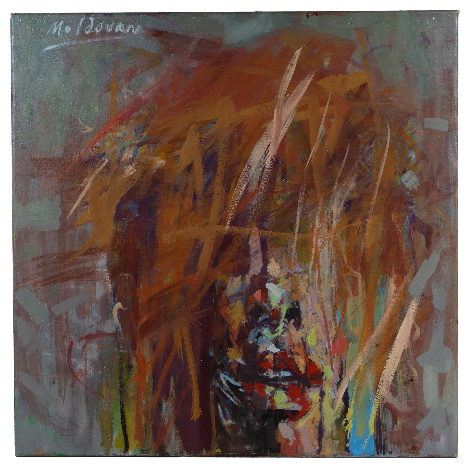 Adrian Moldovan (Romanian, b.1955) 'Overcasted: Adrian Moldovan (Romanian, b.1955) 'Overcasted Portrait' Oil on Canvas 2019, signed upper left and en verso, depicting a obliterated face Condition: Very Good, light dirt accumulation on the edges and