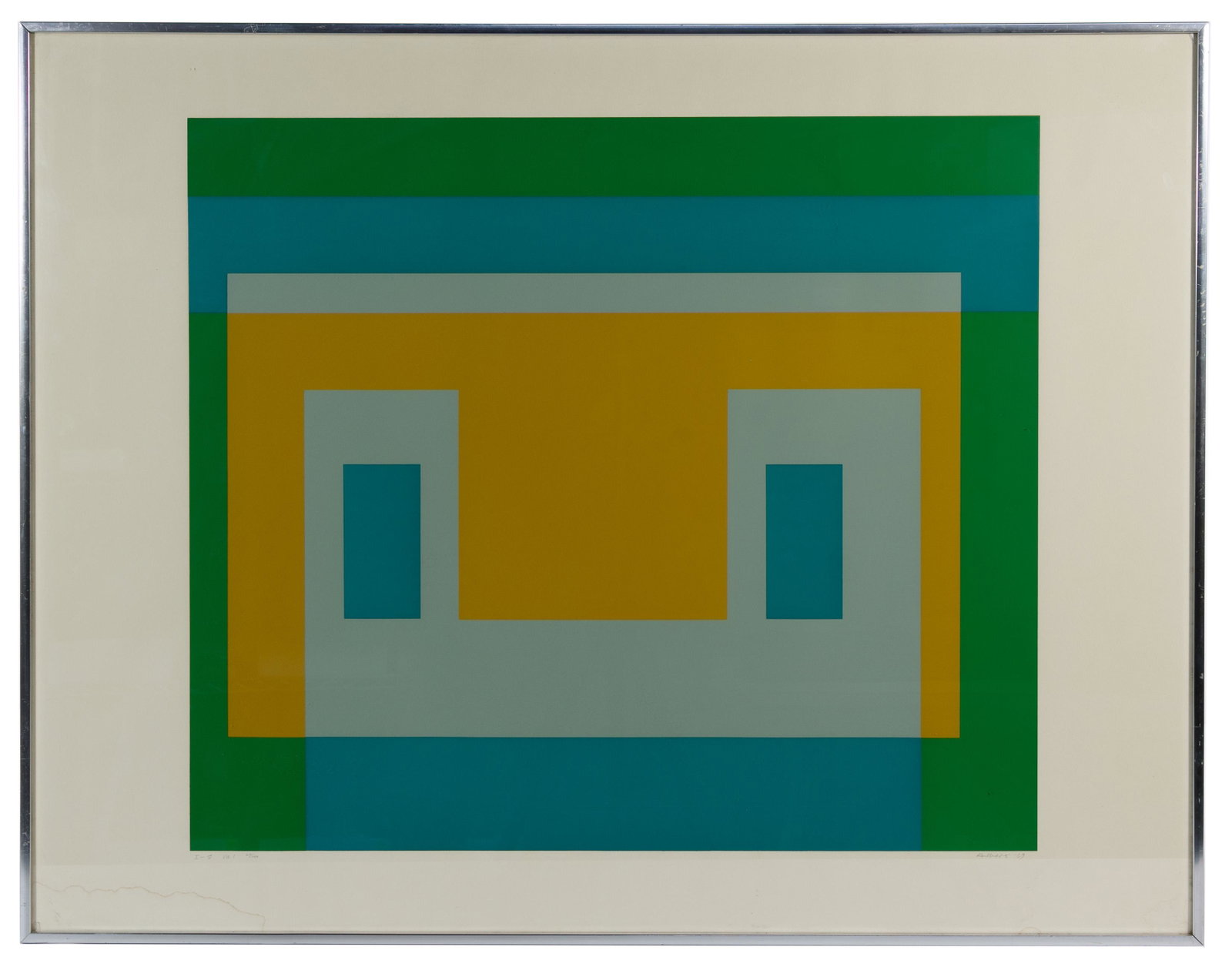 Josef Albers (American / German, 1888-1976) 'Variant I': Josef Albers (American / German, 1888-1976) 'Variant I' Silkscreen 1969, pencil signed lower right, pencil #65/150, embossed mark lower right, depicting an abstract colorful image; Benjamin Galleries 