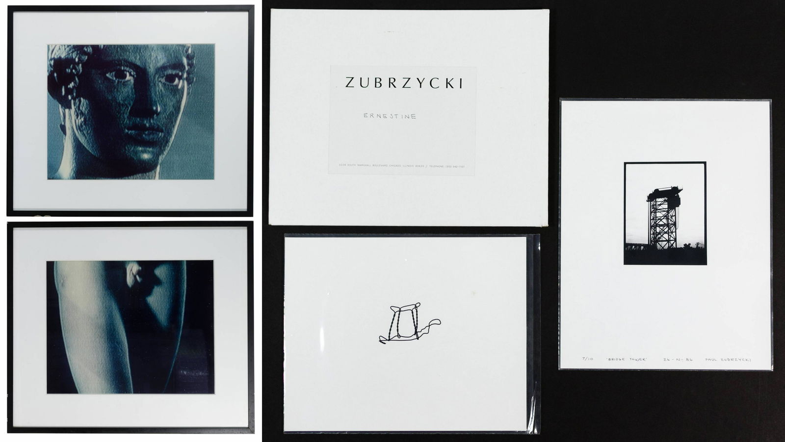 (Attributed to) Rene Santos (Puerto Rican, 1954-1986): (Attributed to) Rene Santos (Puerto Rican, 1954-1986) Television Still Photographs 1984, unsigned, depicting parts of a male Greek statue, matted in a wood frame; together with Paul Zubrzycki (America